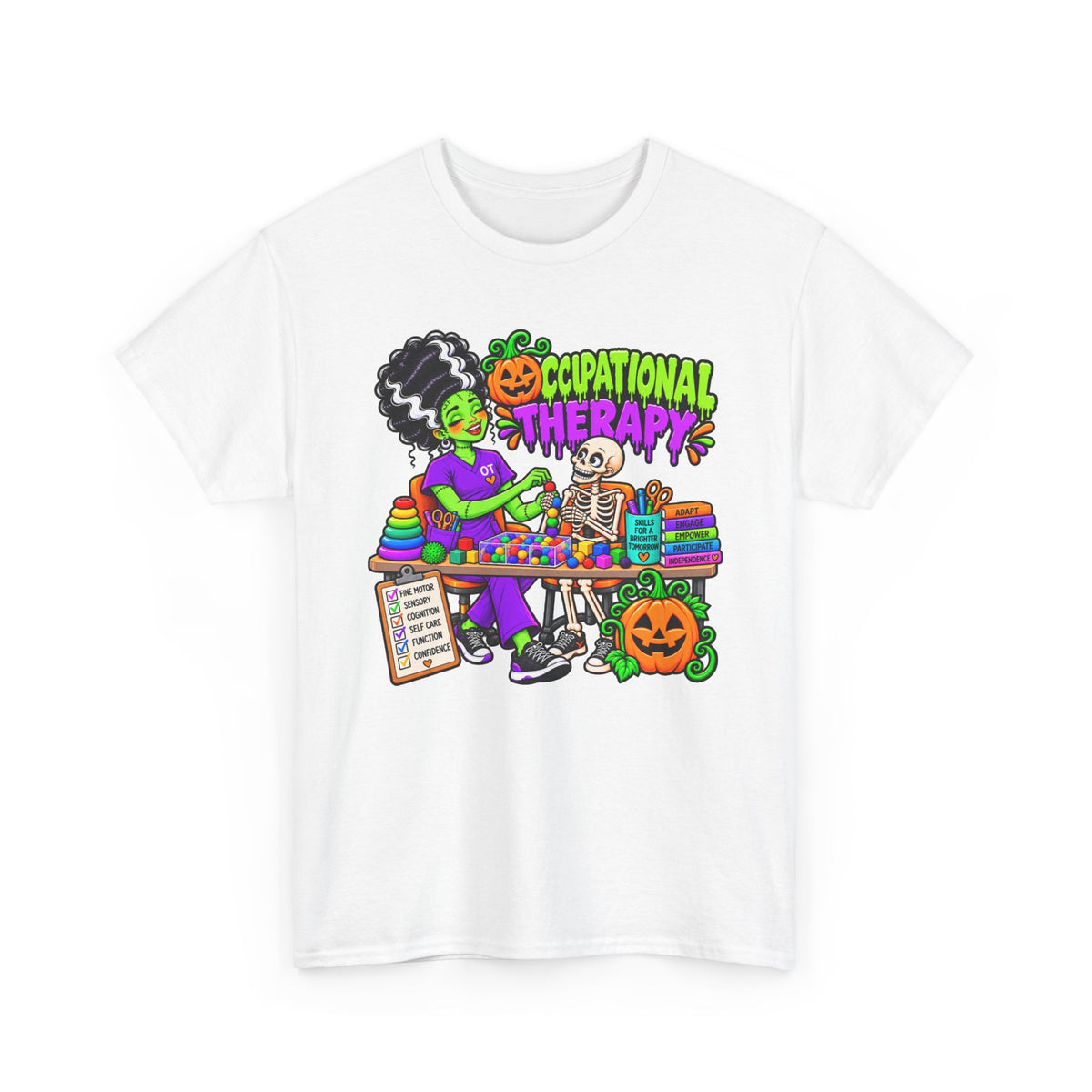 Halloween Occupational Therapy T-Shirt — Fun OT Therapist Tee with Pumpkin & Skeleton Design