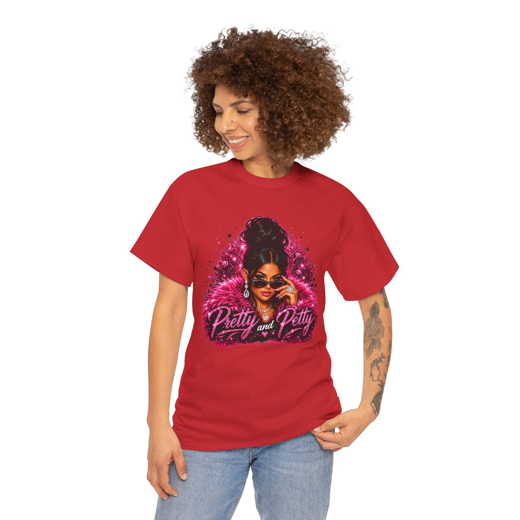 Pretty and Petty Graphic Tee — Bold Pink Afro Chic Women's Shirt