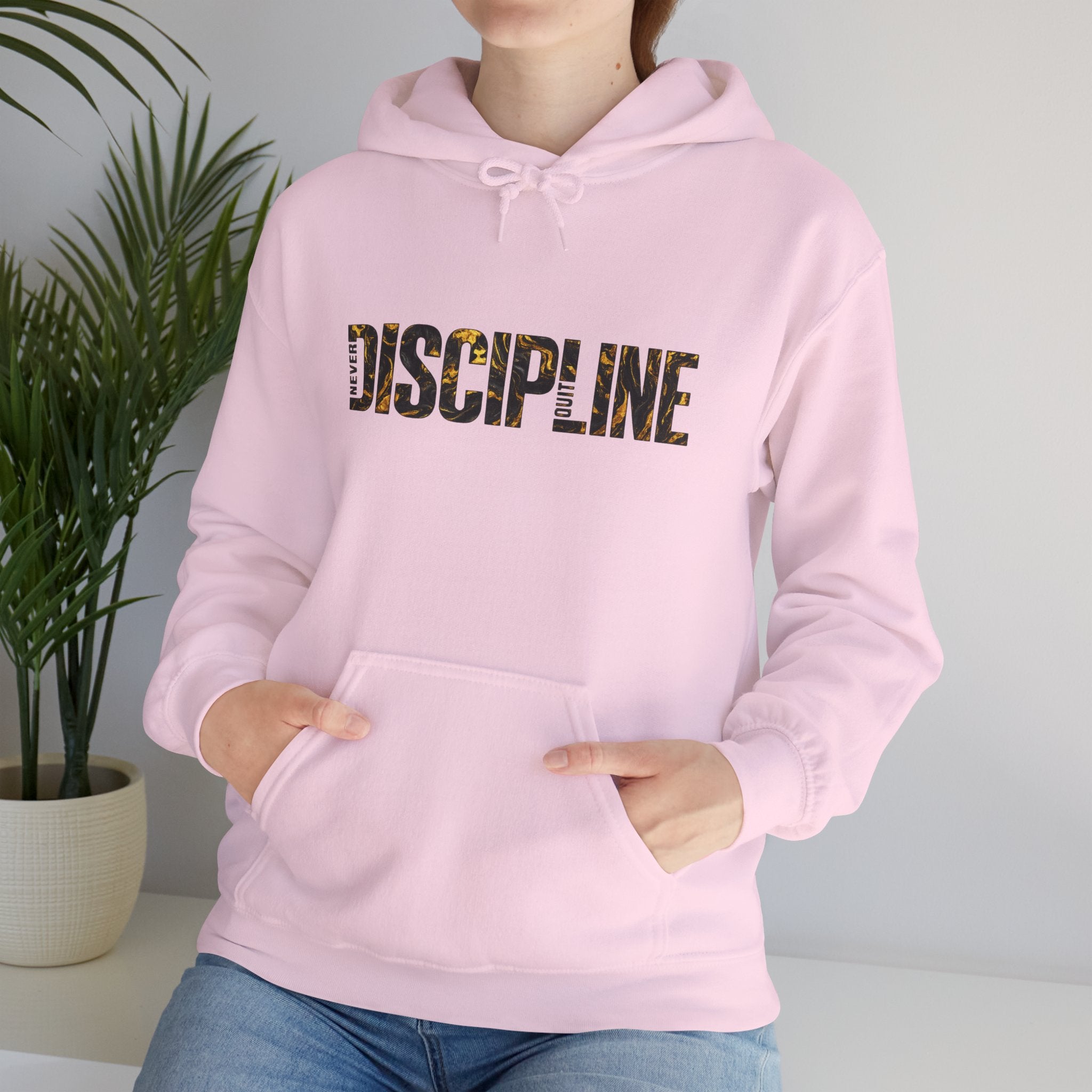 Discipline Hoodie — Bold Marble Print Motivational Sweatshirt