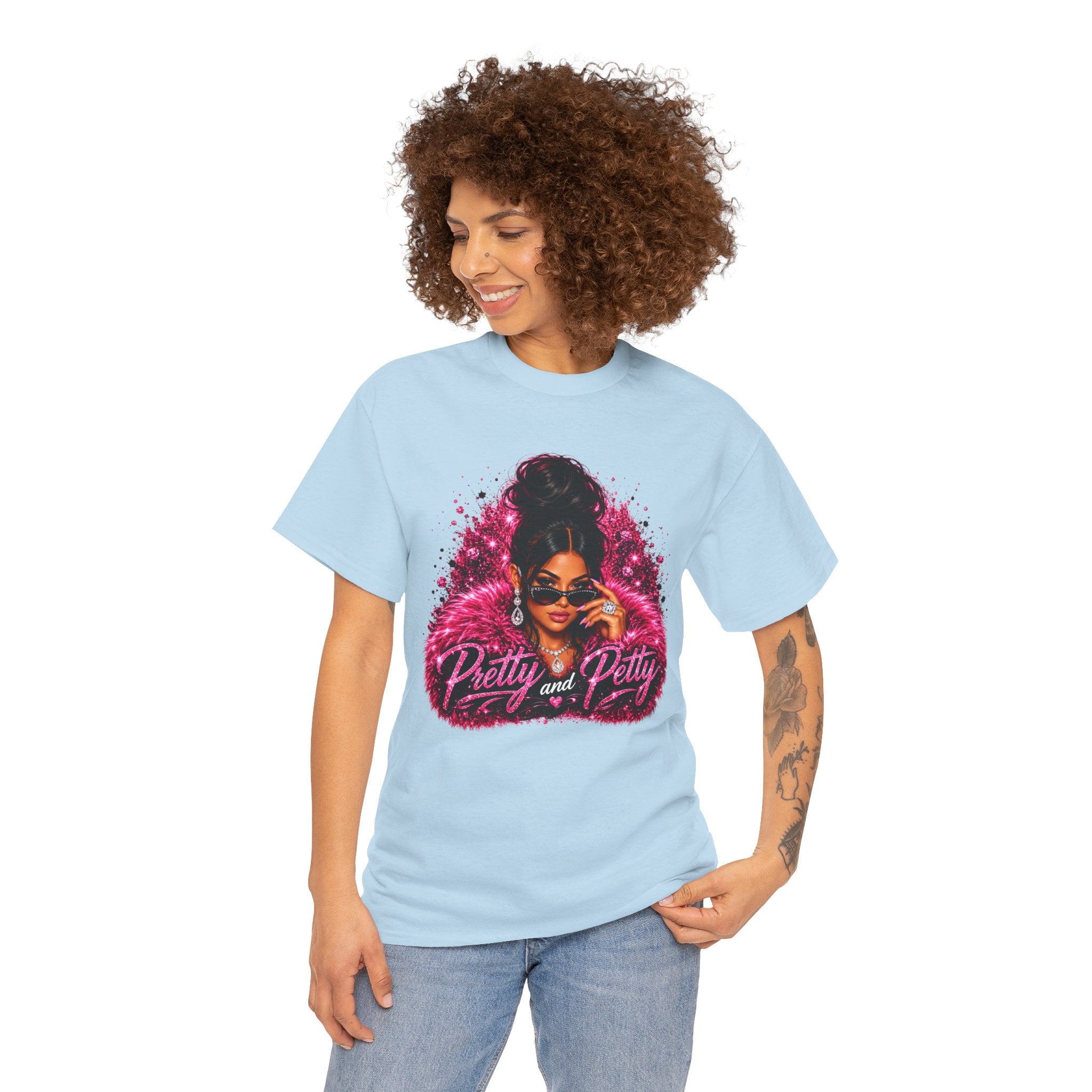 Pretty and Petty Graphic Tee — Bold Pink Afro Chic Women's Shirt