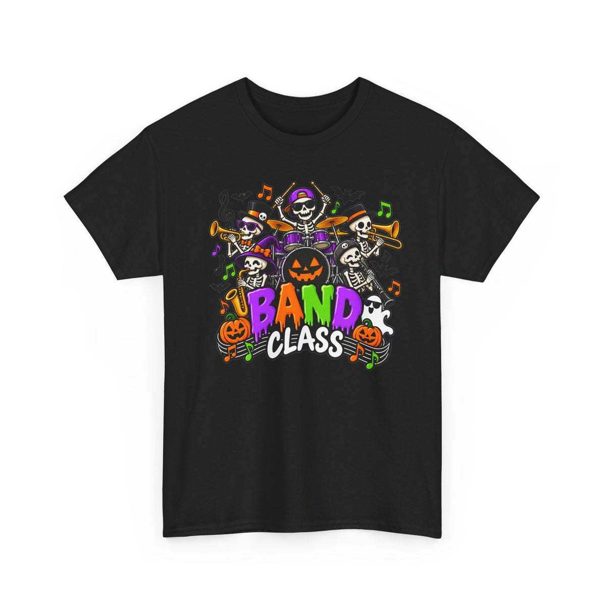 Band Class Halloween T-Shirt — Spooky Skeletons & Pumpkins Music Tee