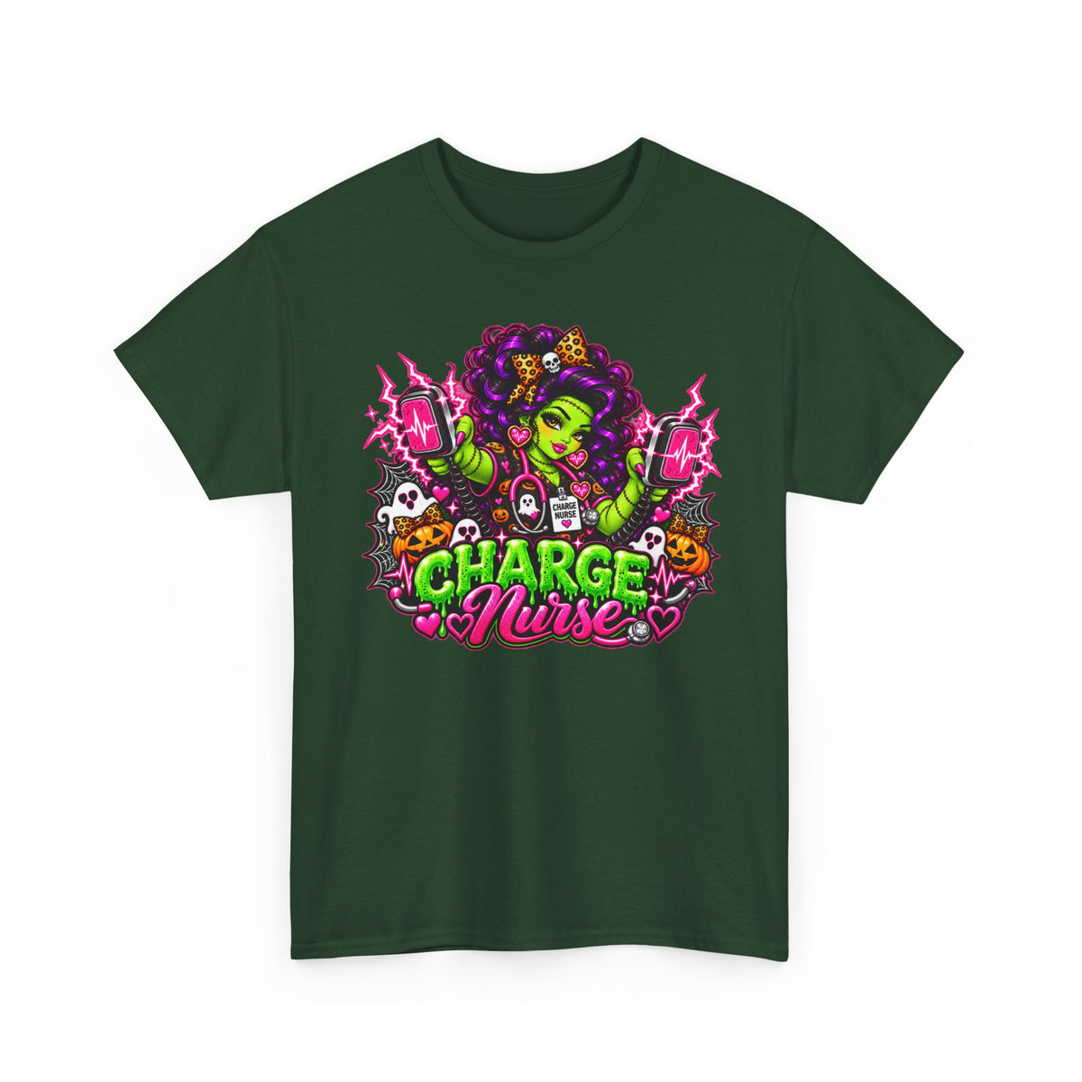 Charge Nurse Graphic Tee — Cute Spooky Nurse Design for Healthcare Workers