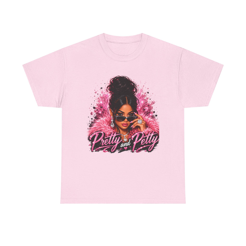 Pretty and Petty Graphic Tee — Bold Pink Afro Chic Women's Shirt