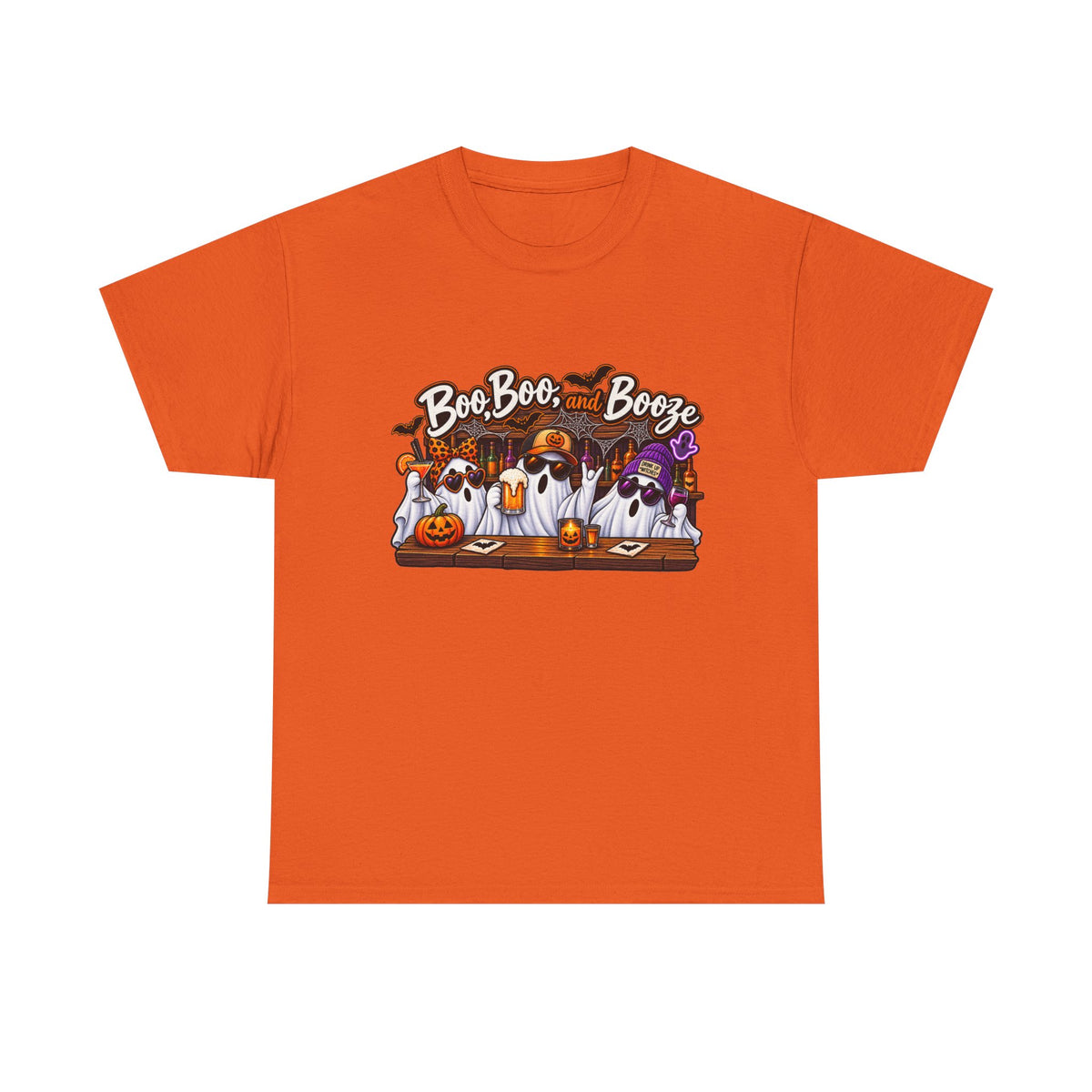 Boo, Booze & Ghosts Halloween T-Shirt — Cute Spooky Party Tee