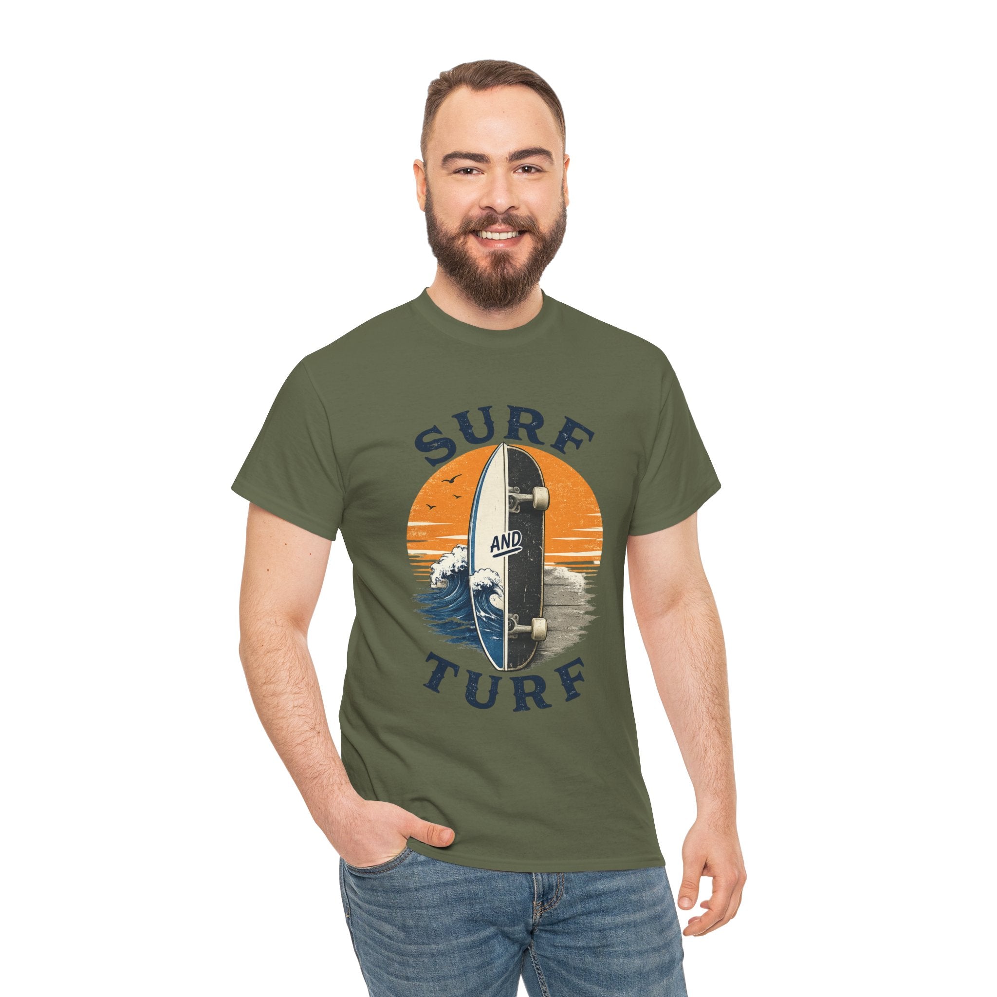 Surf and Turf Skateboard Tee — Vintage Coastal Surfing Skate Shirt