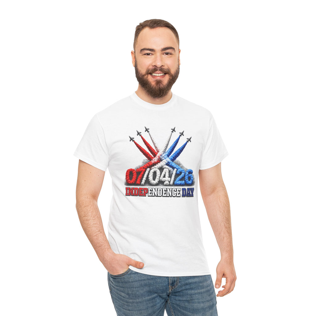 Independence Day Jet Flyover T-Shirt — 07/04/26 Patriotic Red White Blue Tee