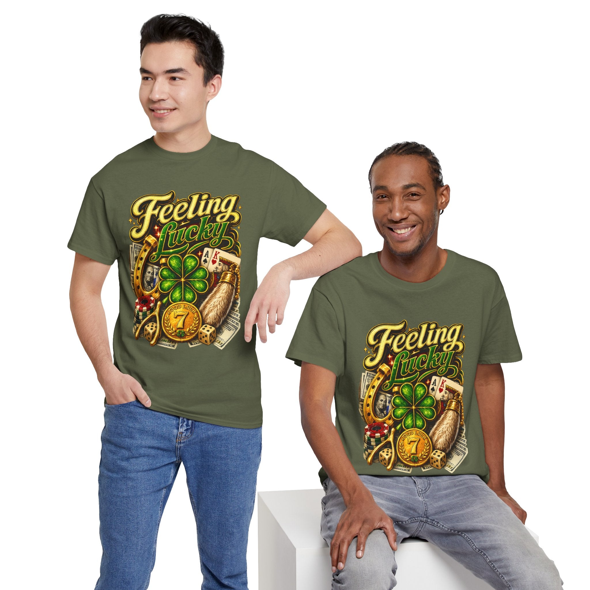 Feeling Lucky T‑Shirt — Vintage Casino Four‑Leaf Clover St. Patrick’s Tee