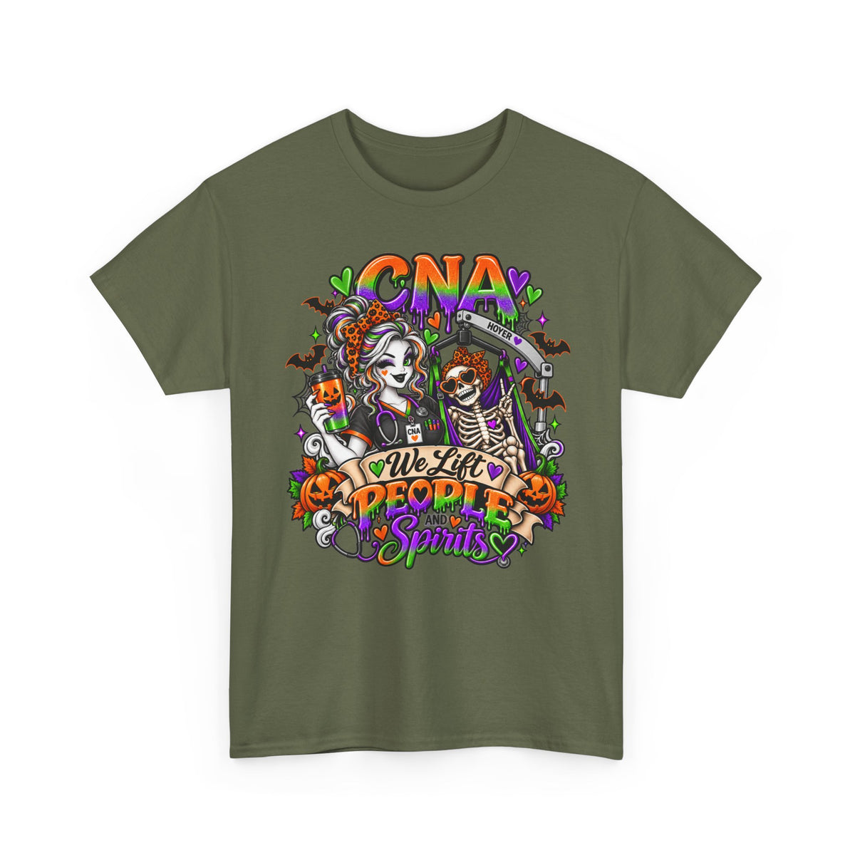 CNA Halloween Tee — “We Lift People & Spirits” Nurse Costume Shirt