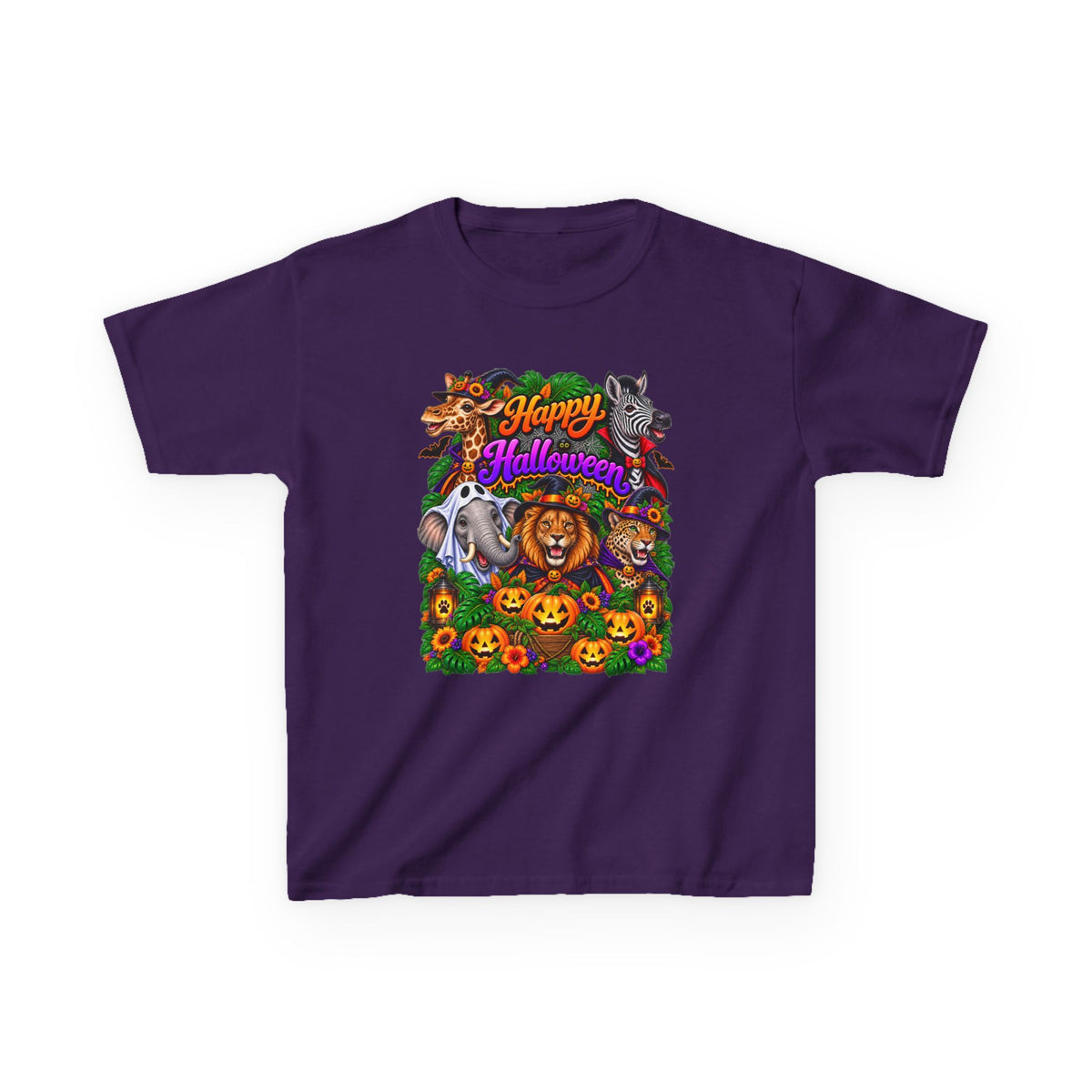 Kids Halloween Animal Costume Tee — “Happy Halloween” Pumpkin & Lion Design