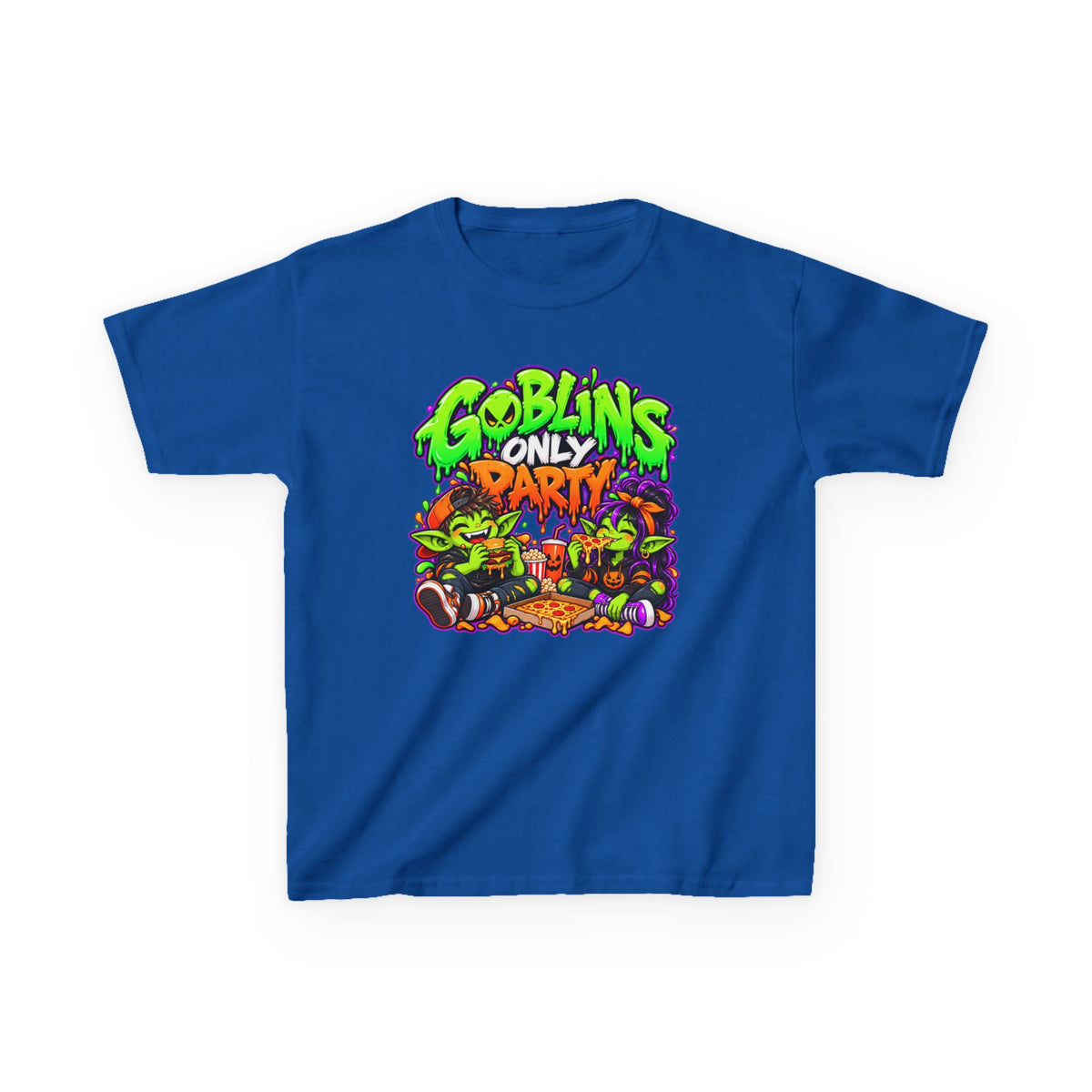 Kids T-Shirt — "Goblins Only Party" Colorful Fantasy Graphic Tee