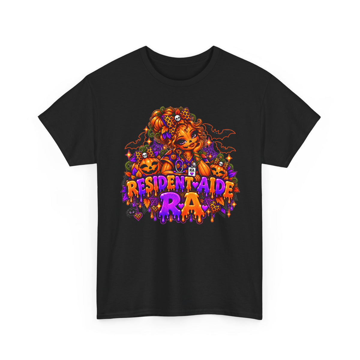 Resident Aide Halloween Tee — Spooky Pumpkin Nurse graphic T-Shirt