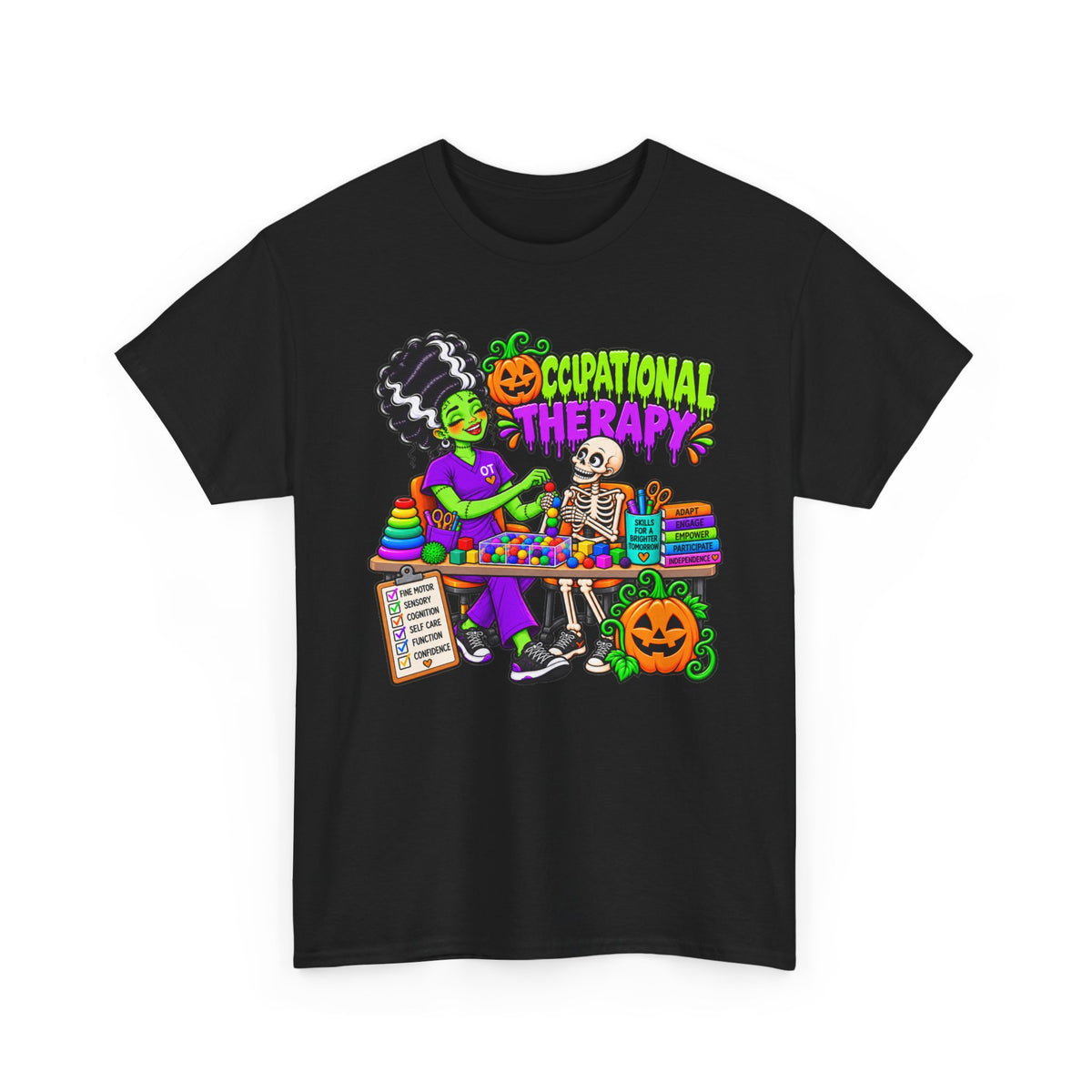 Halloween Occupational Therapy T-Shirt — Fun OT Therapist Tee with Pumpkin & Skeleton Design