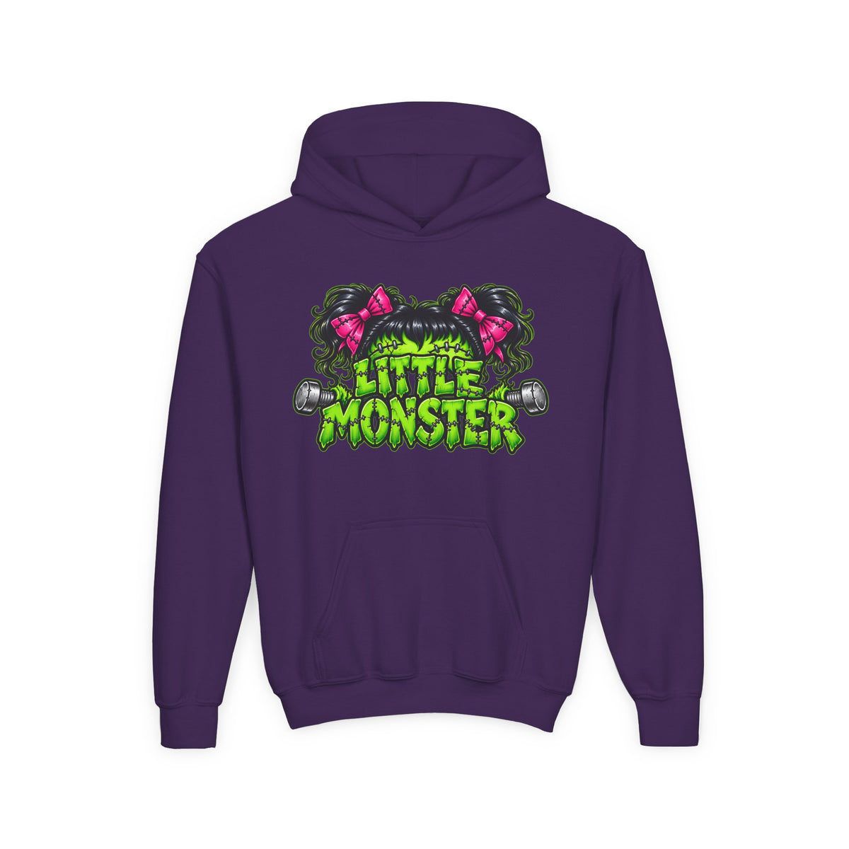 Youth Hoodie — "Little Monster" Cute Green Monster Graphic Sweatshirt