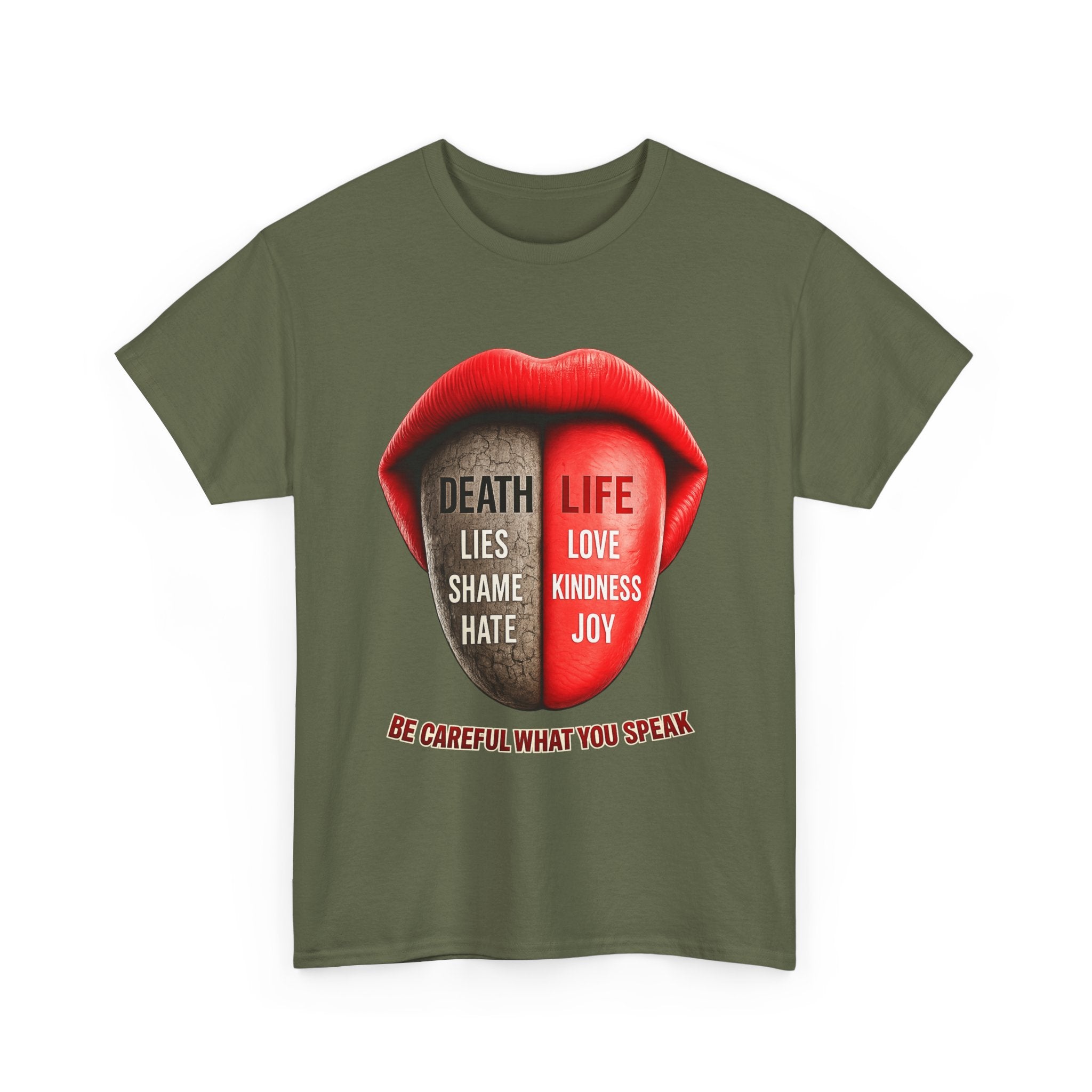 Graphic Tee — "Be Careful What You Speak" Lips Design (Life vs Death Message)