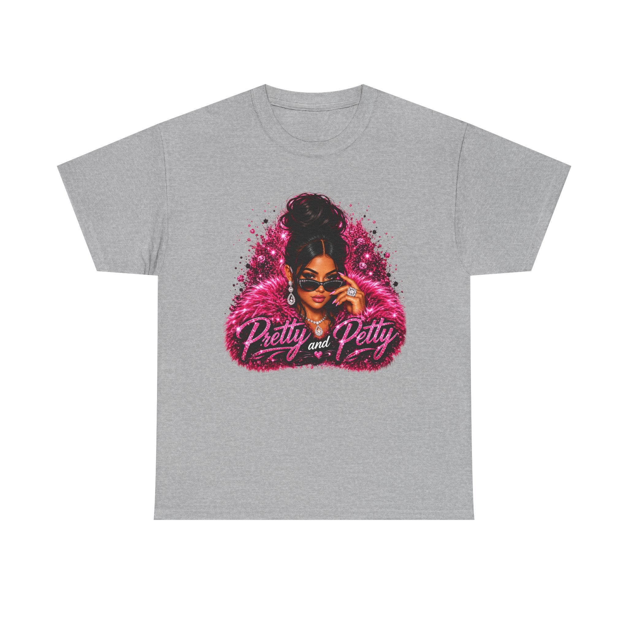 Pretty and Petty Graphic Tee — Bold Pink Afro Chic Women's Shirt