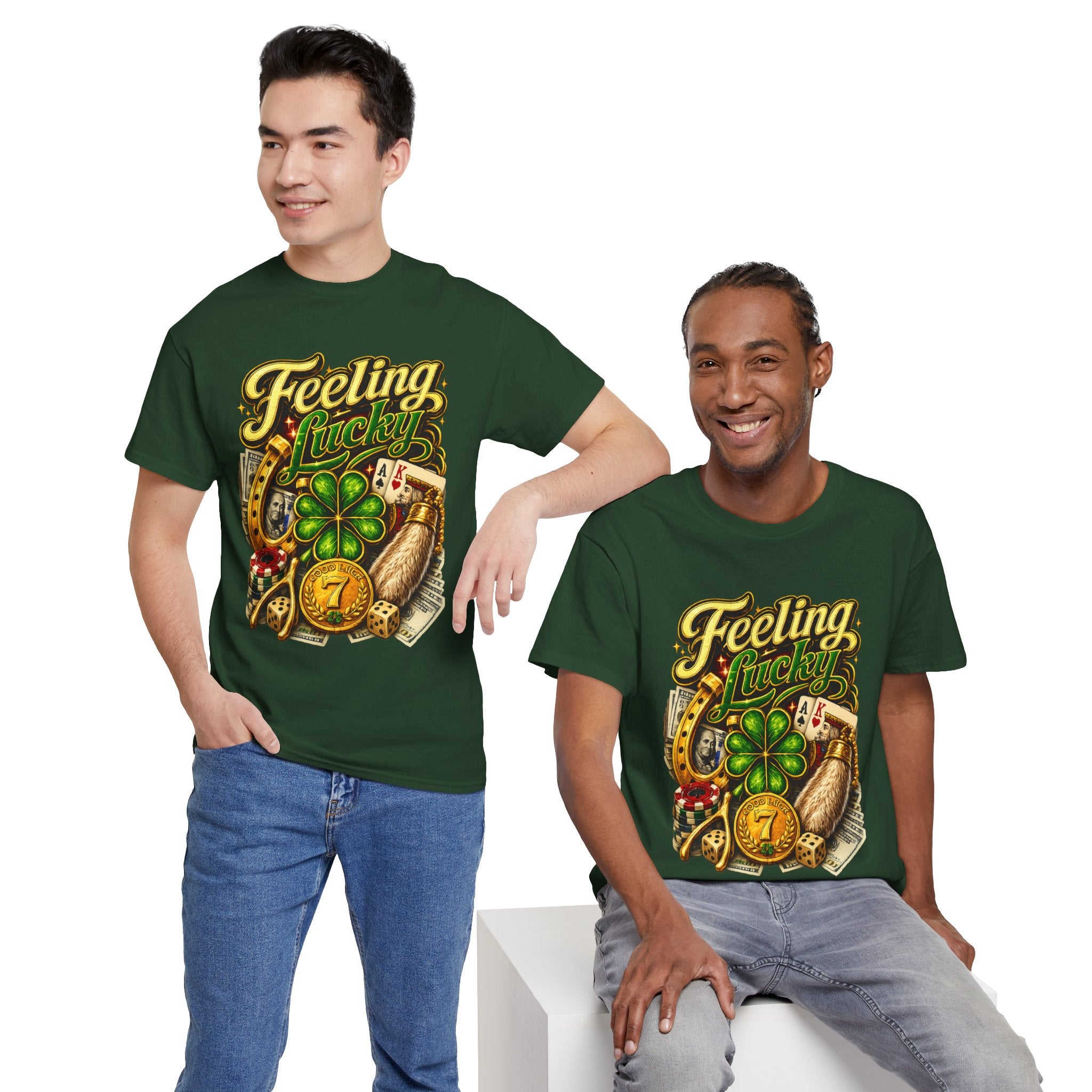 Feeling Lucky T‑Shirt — Vintage Casino Four‑Leaf Clover St. Patrick’s Tee