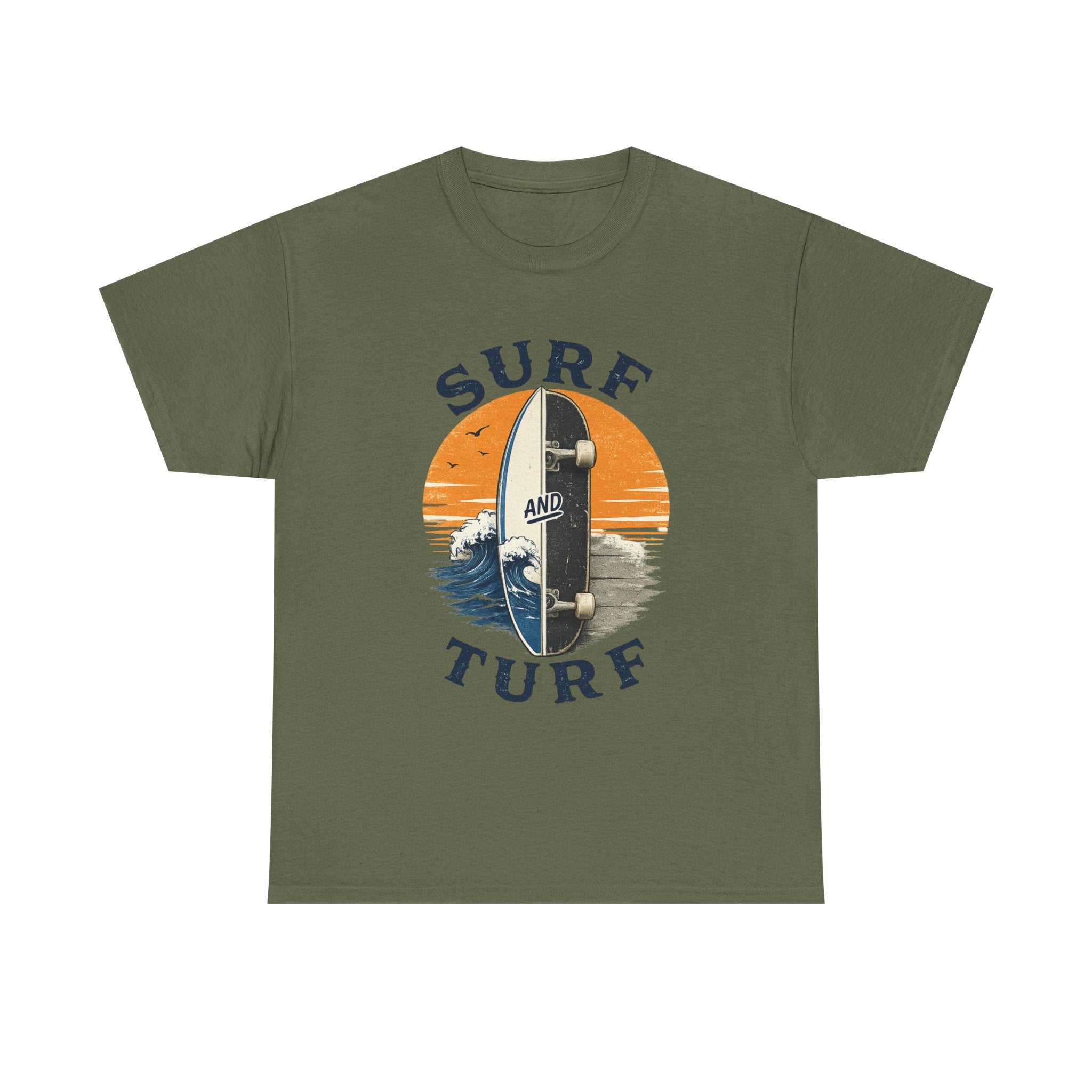 Surf and Turf Skateboard Tee — Vintage Coastal Surfing Skate Shirt