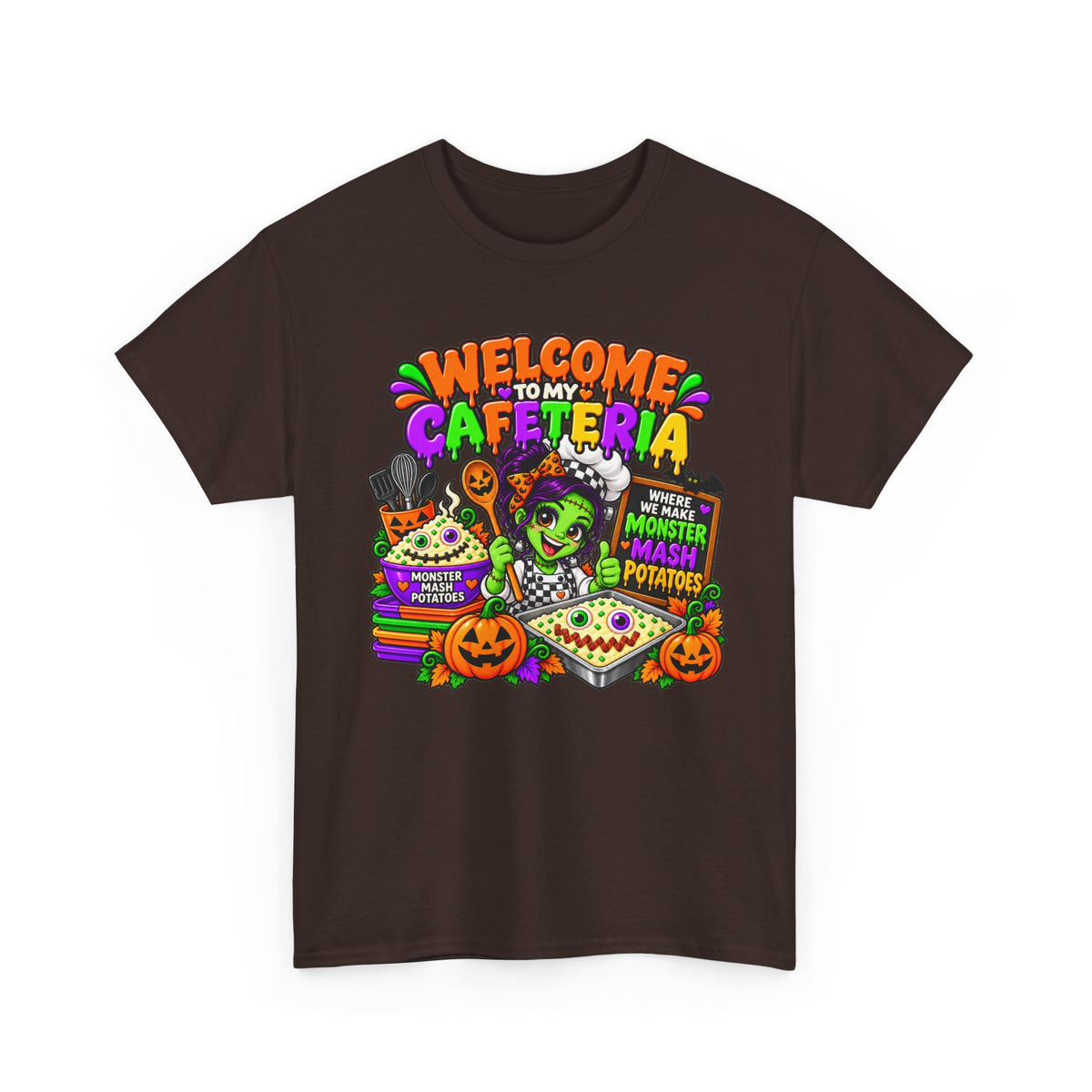Cafeteria Welcome Halloween T-Shirt — "Welcome to My Cafeteria" Monster Lunch Tee
