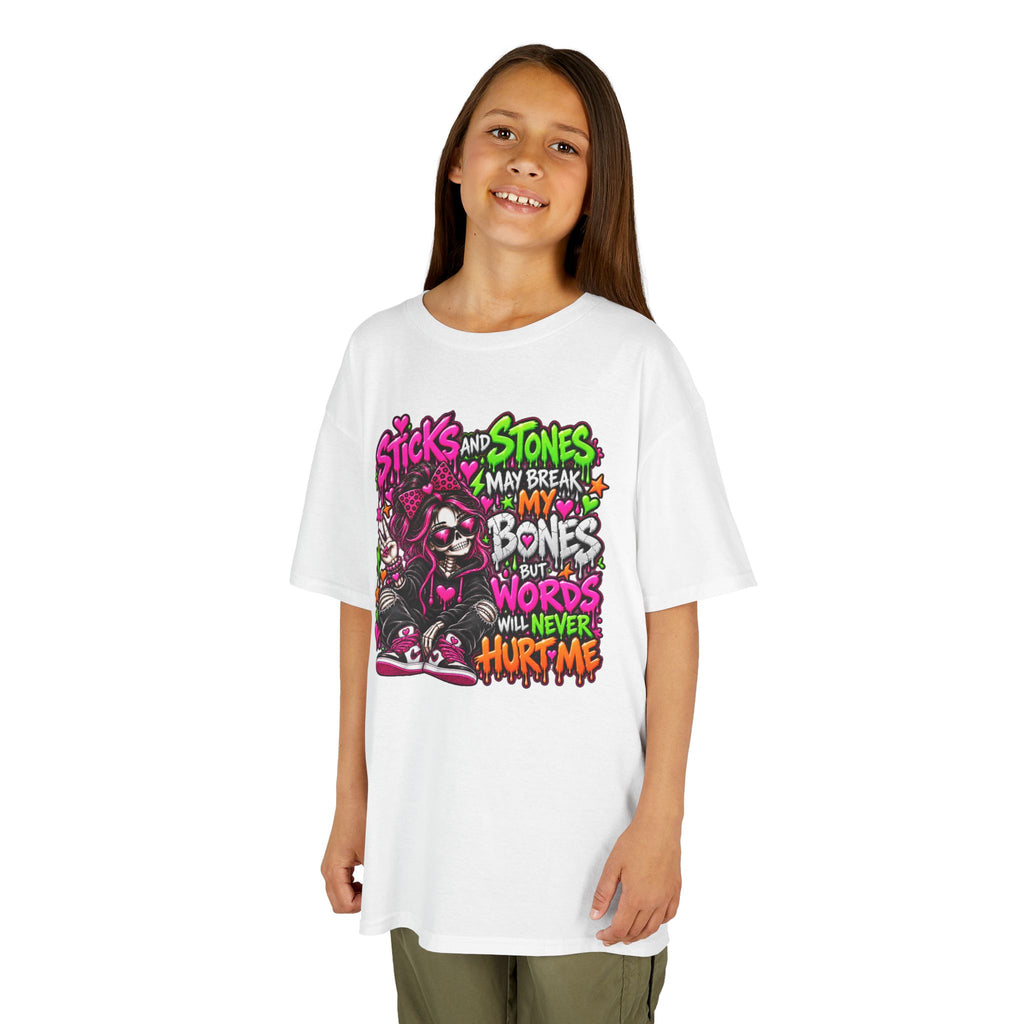 Kids Tee — "Sticks and Stones May Break My Bones"