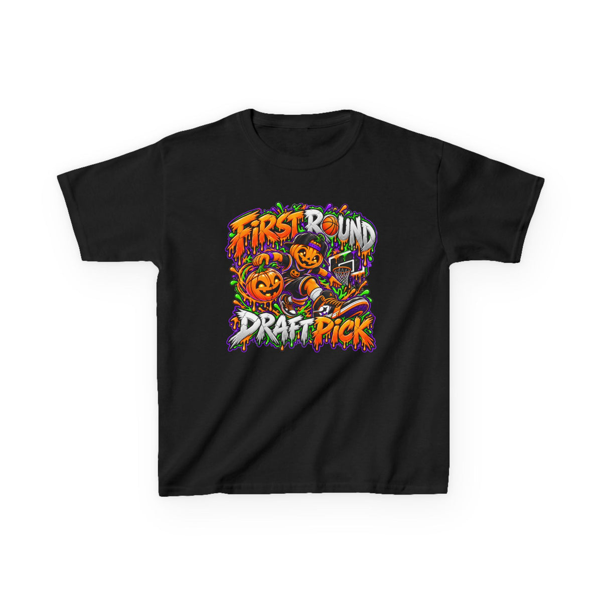 Kids T‑Shirt — 'First Round Draft Pick' Halloween Pumpkin Graphic Tee