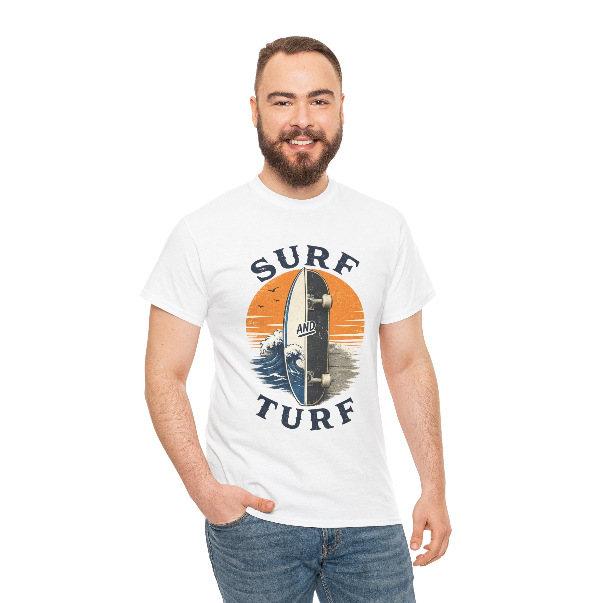Surf and Turf Skateboard Tee — Vintage Coastal Surfing Skate Shirt