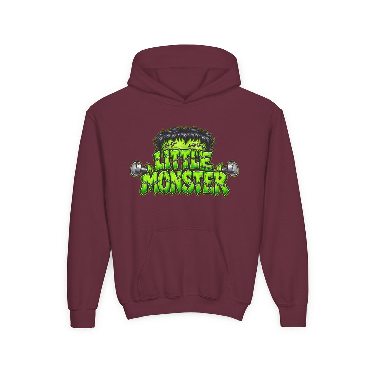 Youth Hoodie "Little Monster" Green Cartoon Kids Sweatshirt