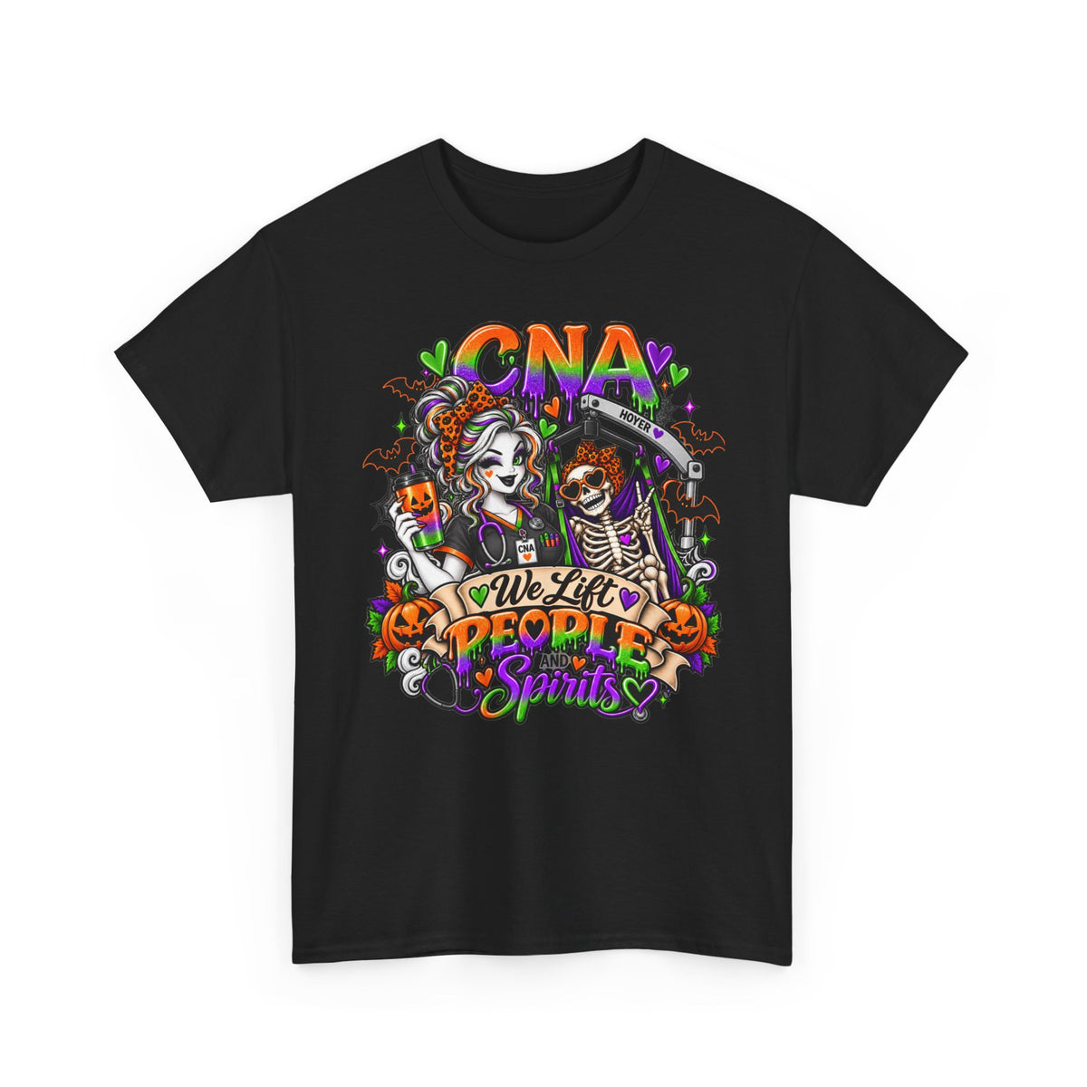 CNA Halloween Tee — “We Lift People & Spirits” Nurse Costume Shirt