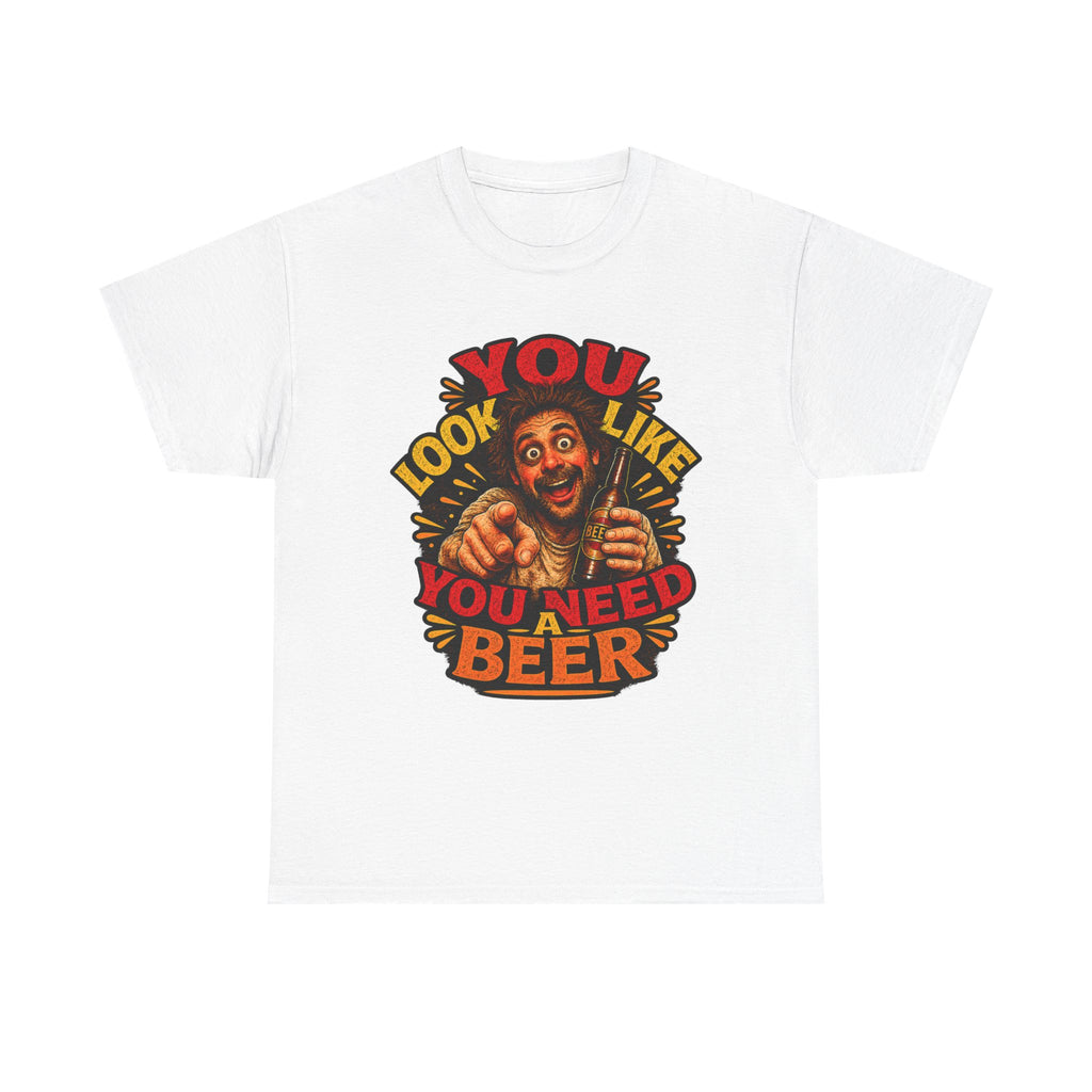 Beer Graphic Tee – “You Look Like You Need Beer” Vintage Party T-Shirt
