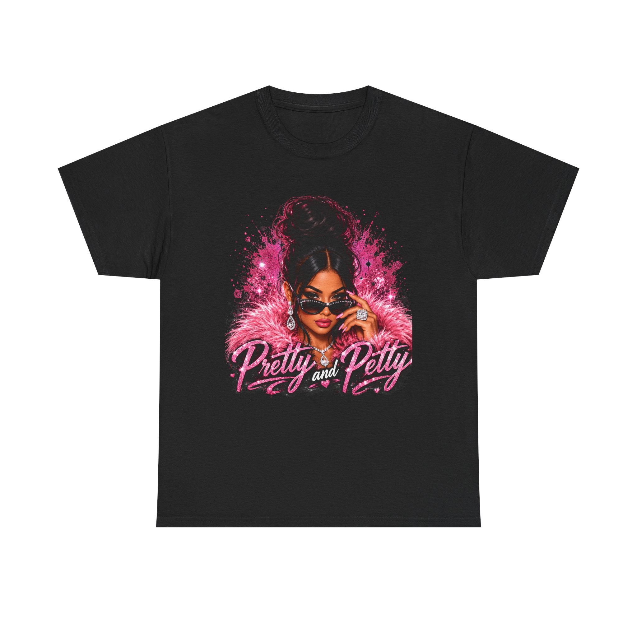 Pretty and Petty Graphic Tee — Bold Pink Afro Chic Women's Shirt