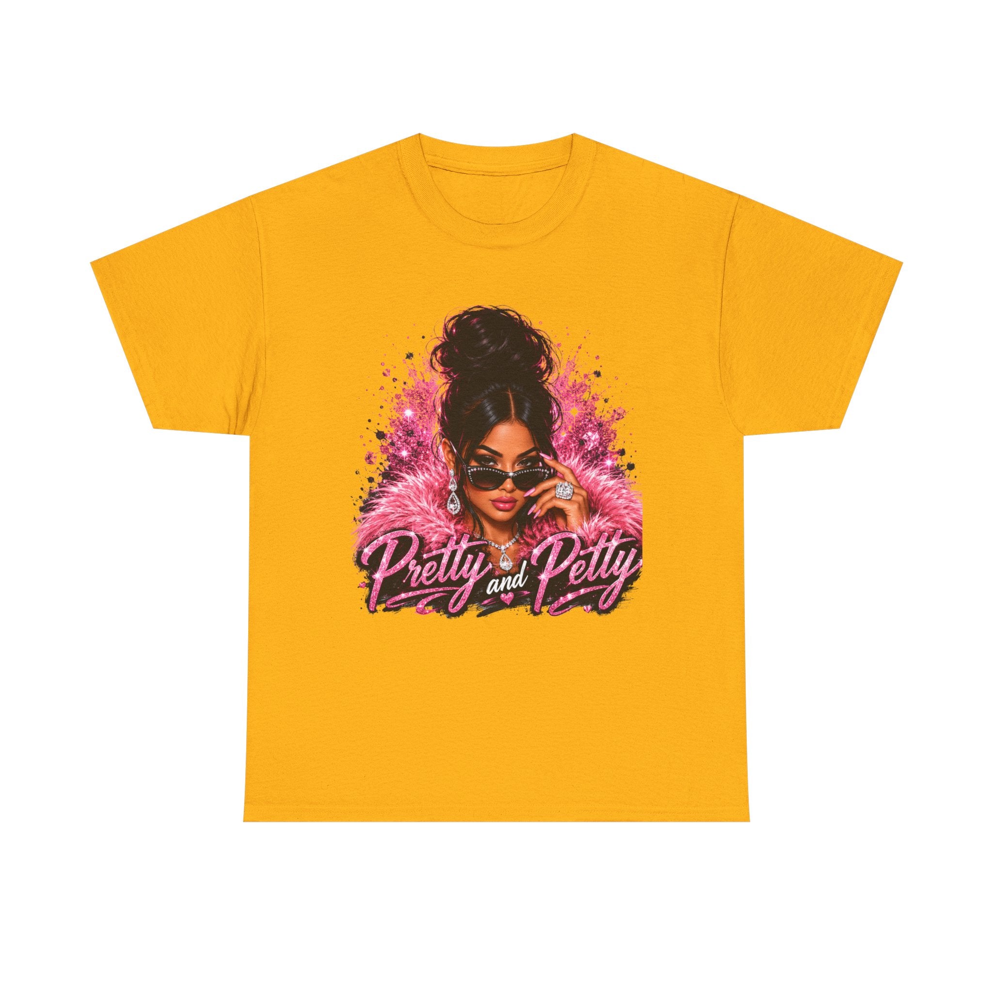 Pretty and Petty Graphic Tee — Bold Pink Afro Chic Women's Shirt