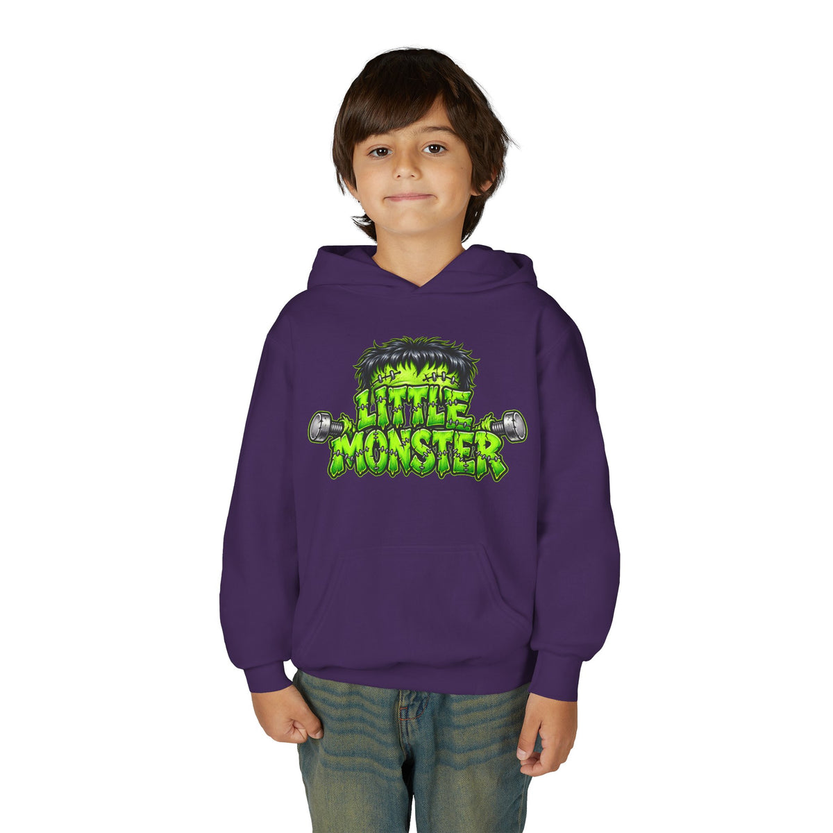 Youth Hoodie "Little Monster" Green Cartoon Kids Sweatshirt
