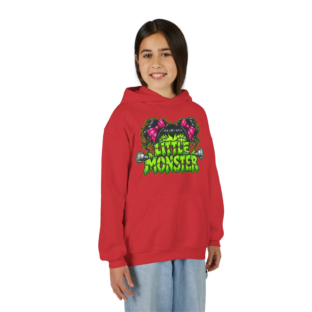 Youth Hoodie — "Little Monster" Cute Green Monster Graphic Sweatshirt