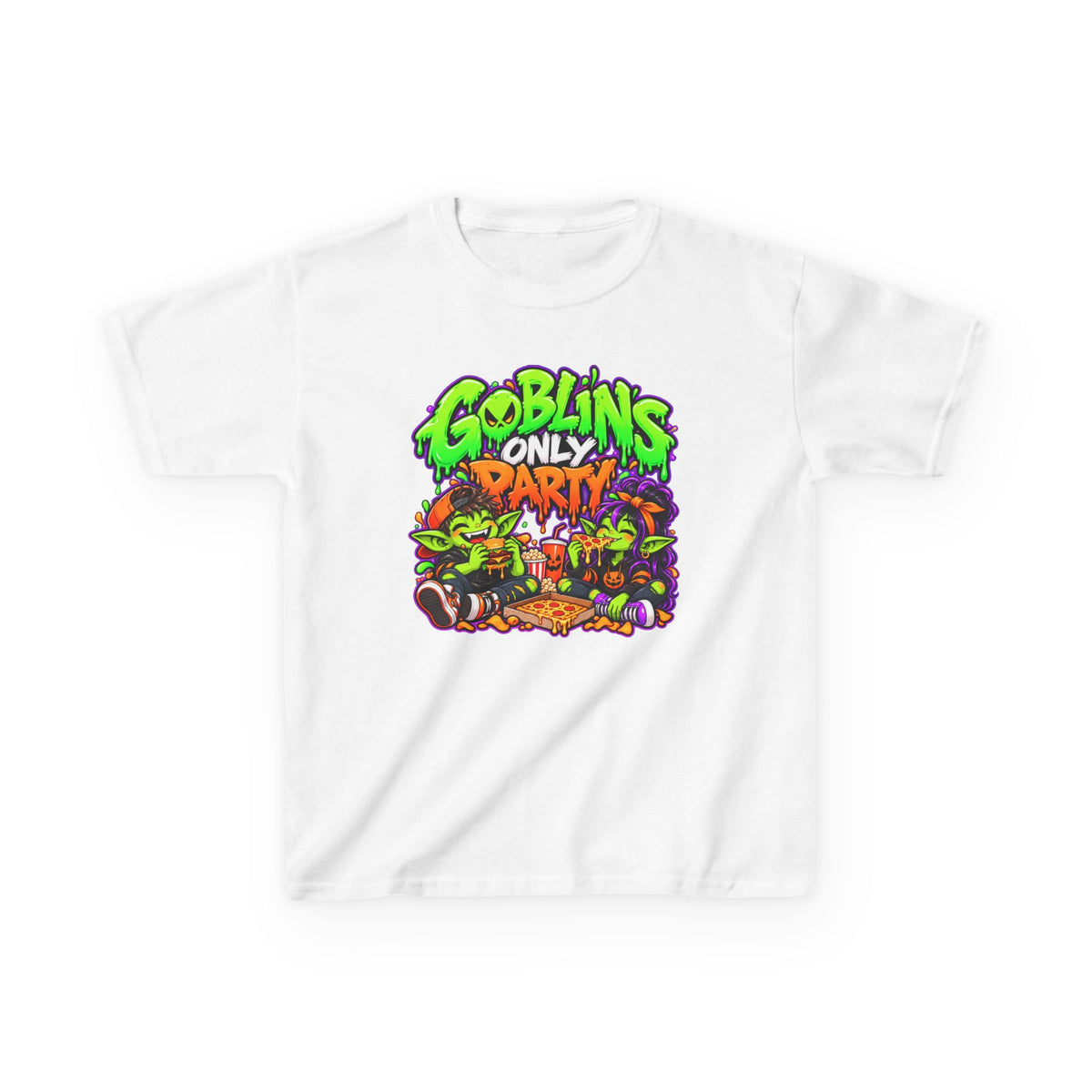 Kids T-Shirt — "Goblins Only Party" Colorful Fantasy Graphic Tee