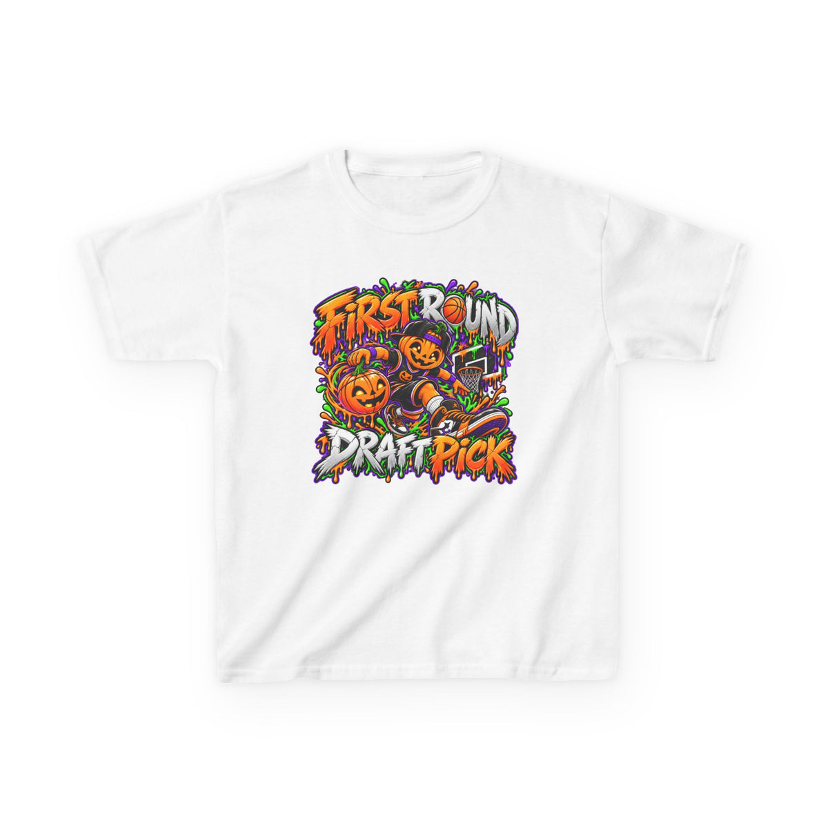 Kids T‑Shirt — 'First Round Draft Pick' Halloween Pumpkin Graphic Tee