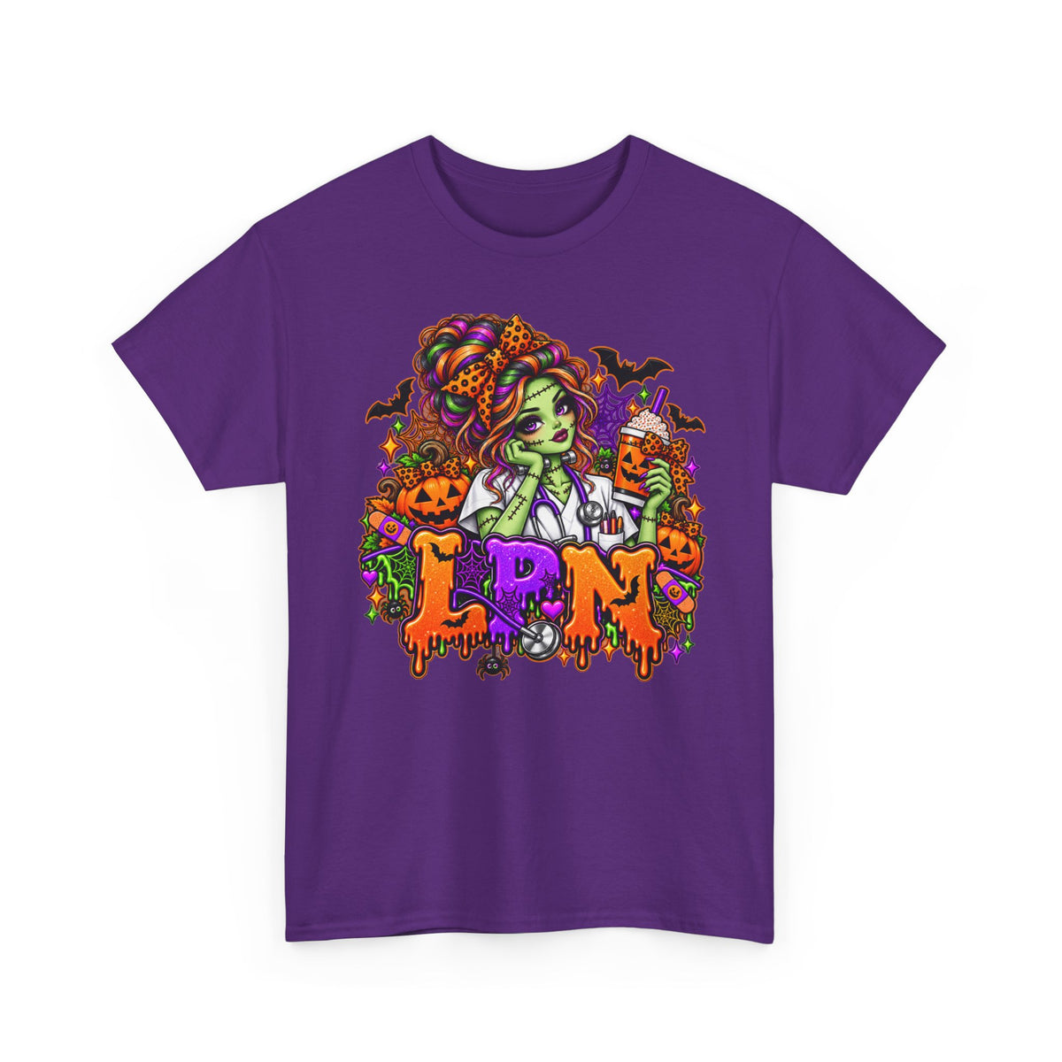 Witchy Halloween Tee — Green Witch, Pumpkins & 'LPN' Candy Gothic Shirt