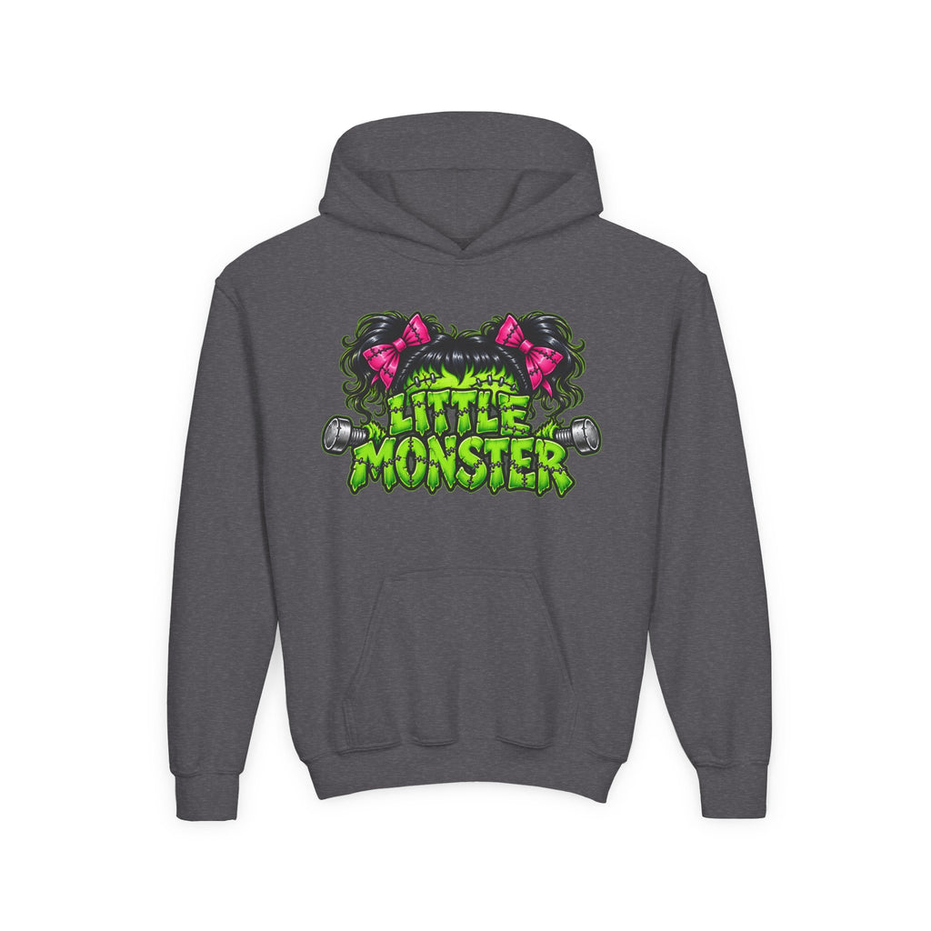 Youth Hoodie — "Little Monster" Cute Green Monster Graphic Sweatshirt