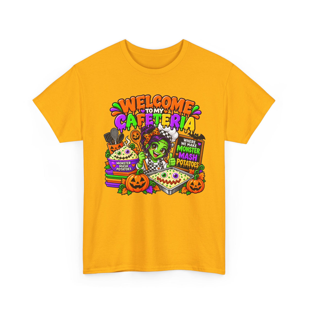 Cafeteria Welcome Halloween T-Shirt — "Welcome to My Cafeteria" Monster Lunch Tee