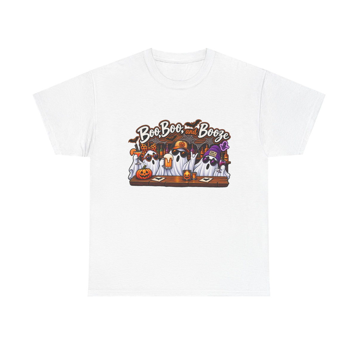 Boo, Booze & Ghosts Halloween T-Shirt — Cute Spooky Party Tee