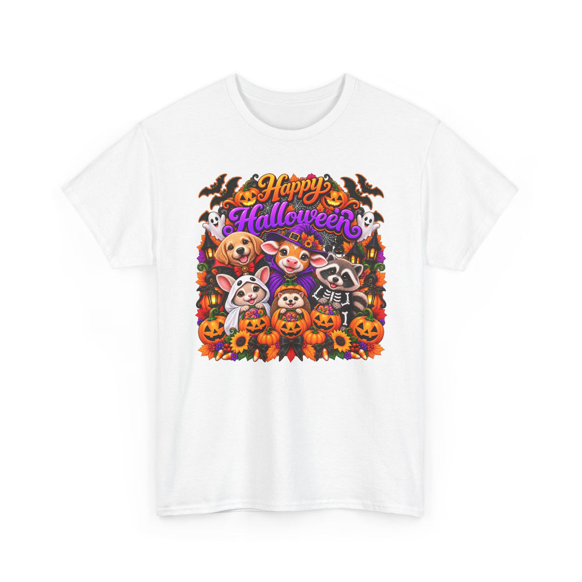 Happy Halloween Pets T-Shirt — Cute Dogs & Raccoon Costume Tee