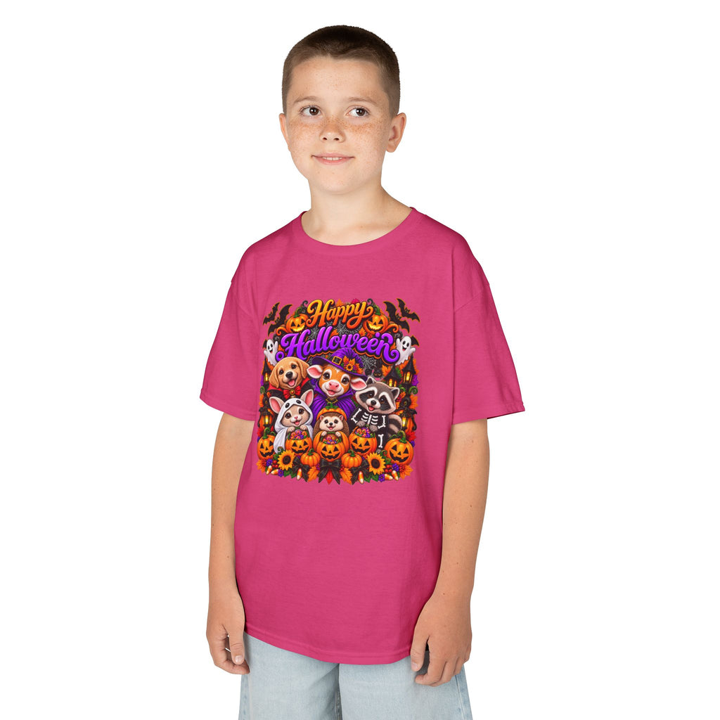 Kids T-Shirt — Colorful 'Happy Halloween' Animal Pumpkin Crew