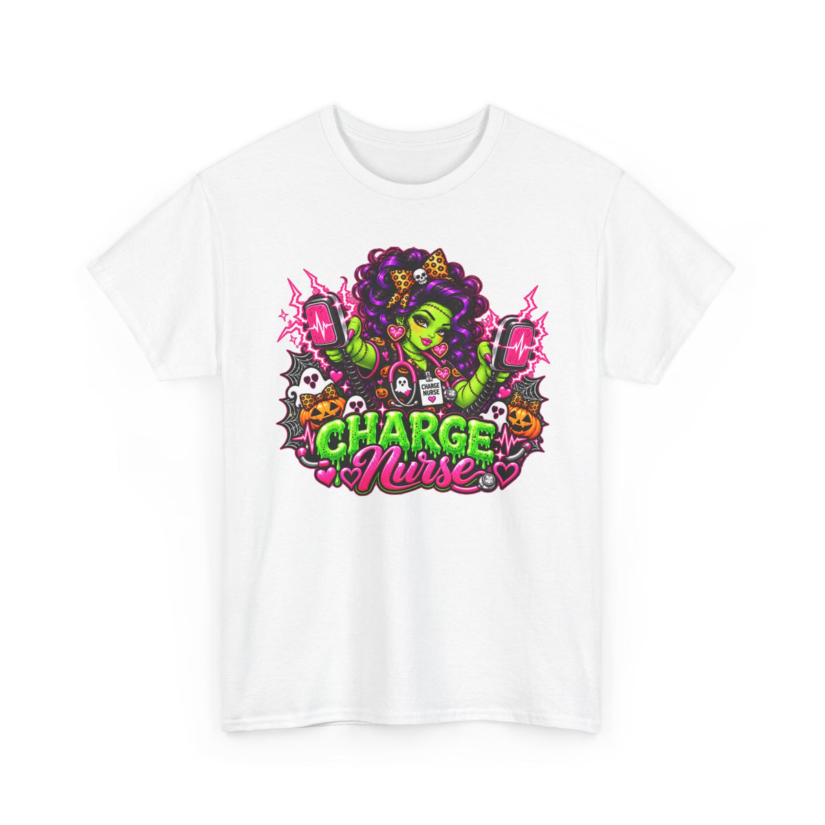Charge Nurse Graphic Tee — Cute Spooky Nurse Design for Healthcare Workers