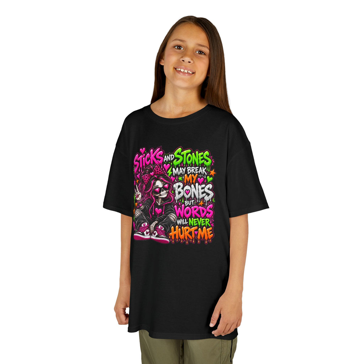 Kids Tee — "Sticks and Stones May Break My Bones"
