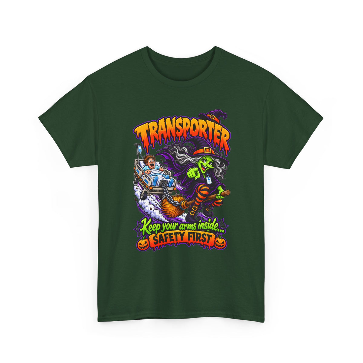 Transporter Halloween Tee — “Keep Your Arms Inside, Safety First” Graphic T‑Shirt