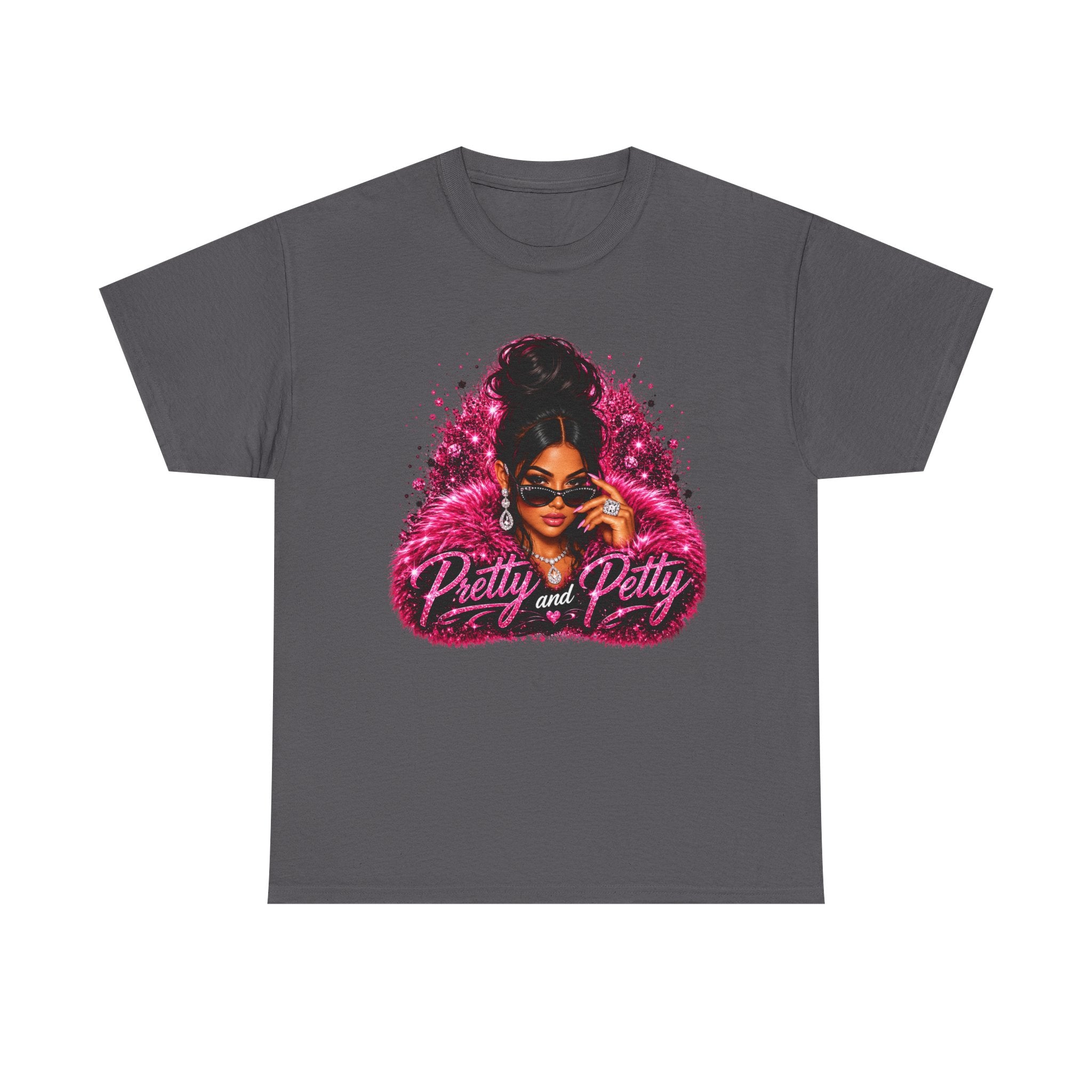 Pretty and Petty Graphic Tee — Bold Pink Afro Chic Women's Shirt