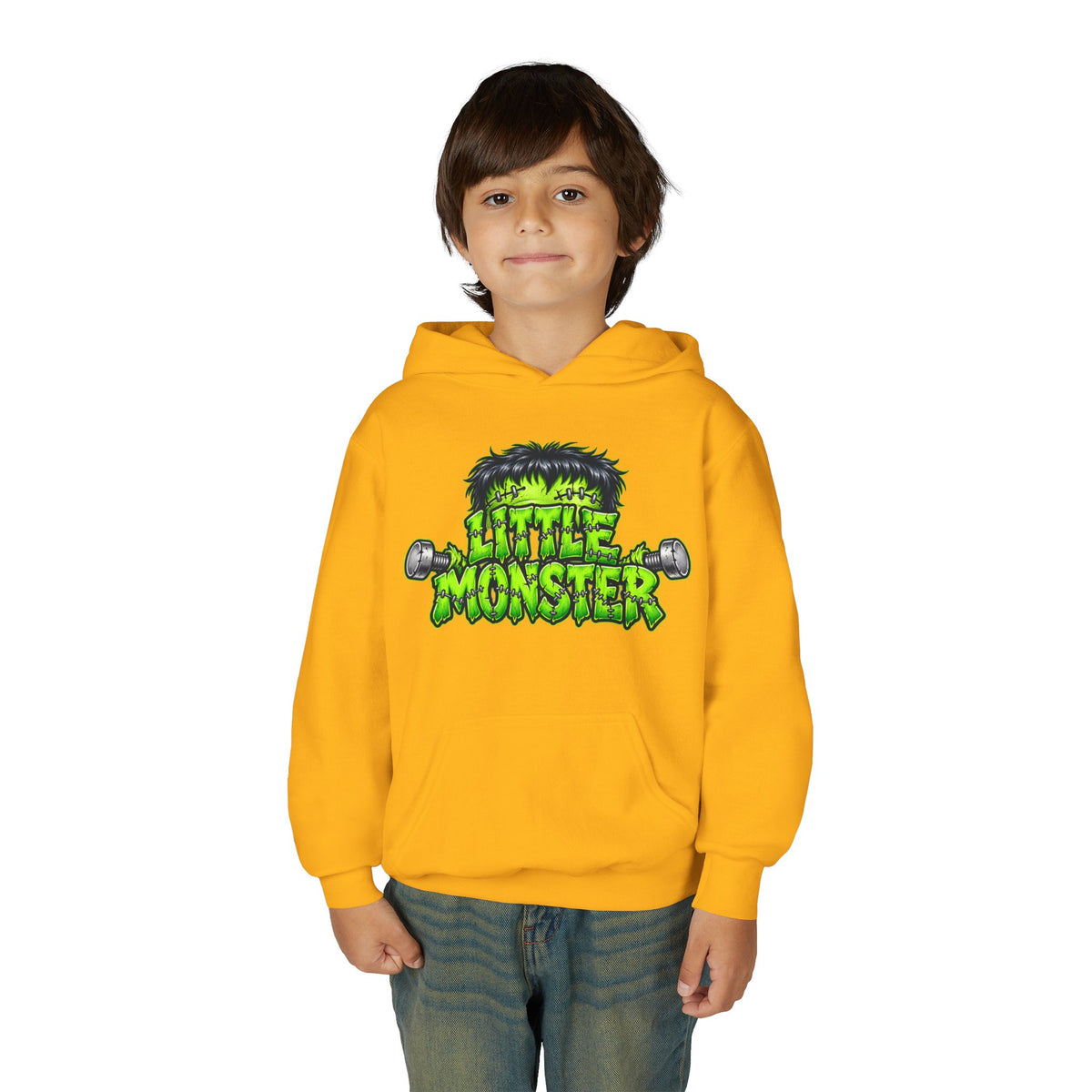 Youth Hoodie "Little Monster" Green Cartoon Kids Sweatshirt