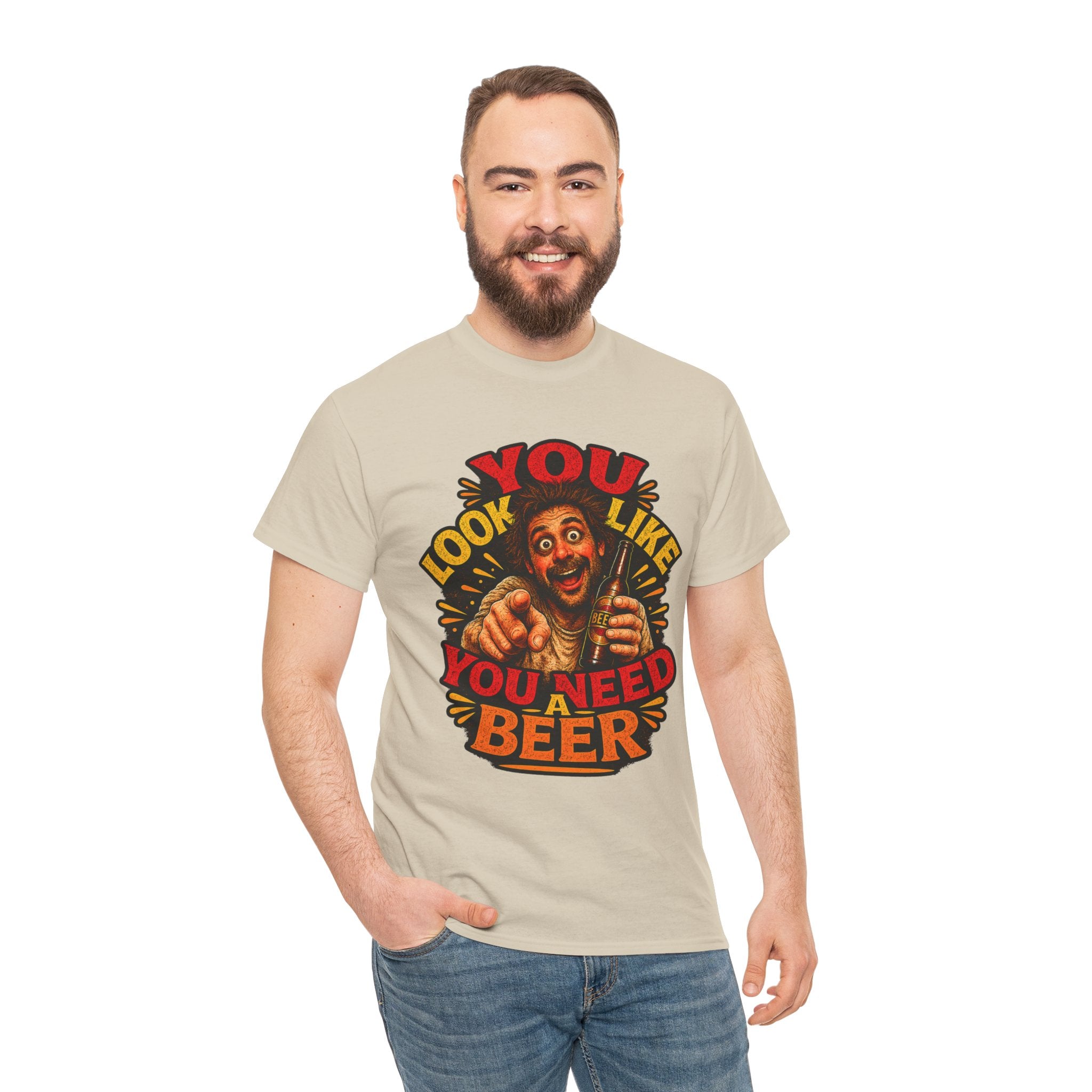 Beer Graphic Tee – “You Look Like You Need Beer” Vintage Party T-Shirt