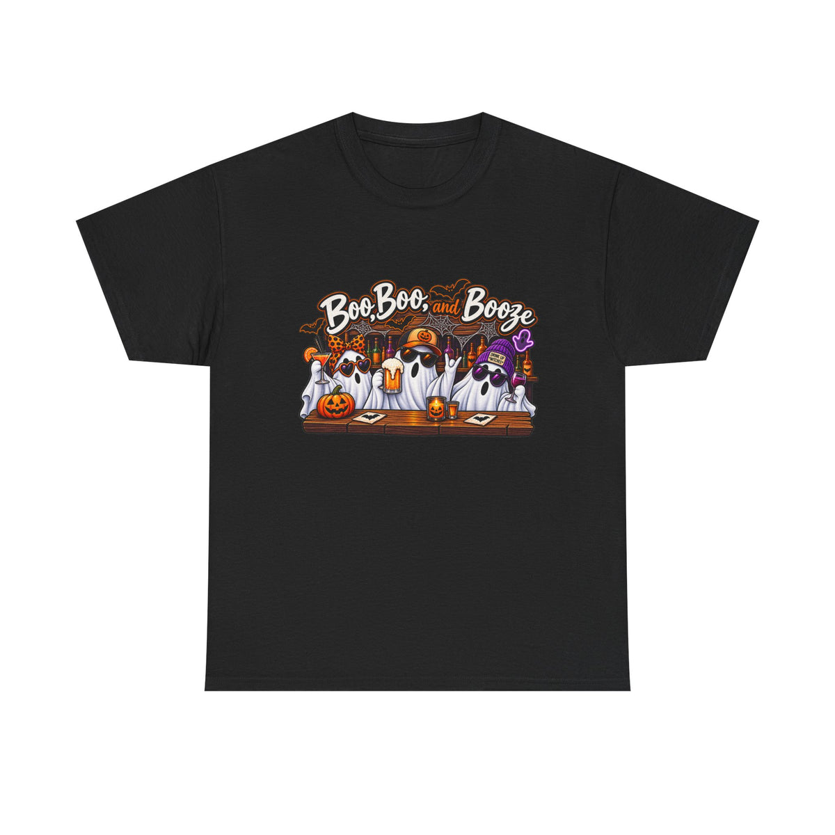 Boo, Booze & Ghosts Halloween T-Shirt — Cute Spooky Party Tee