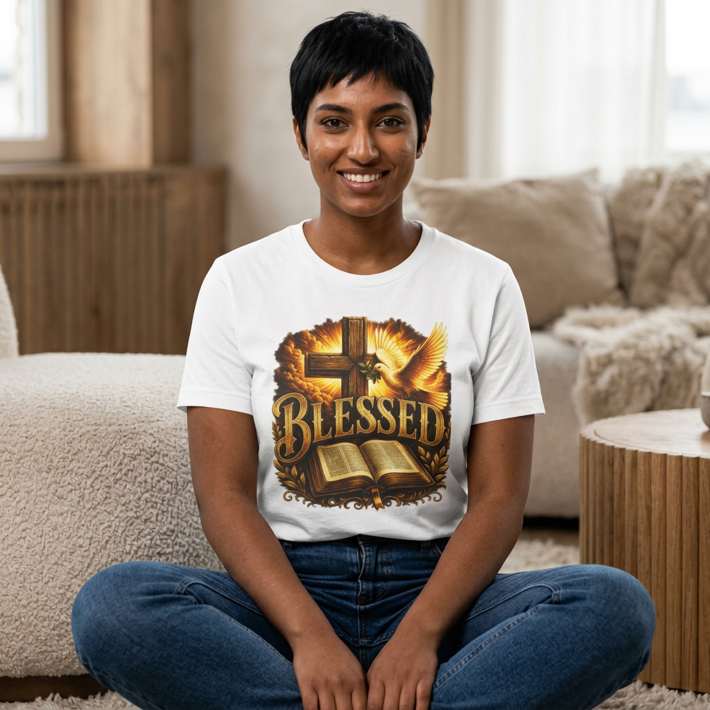 Blessed Christian Tee — Cross, Dove & Bible Faith Shirt