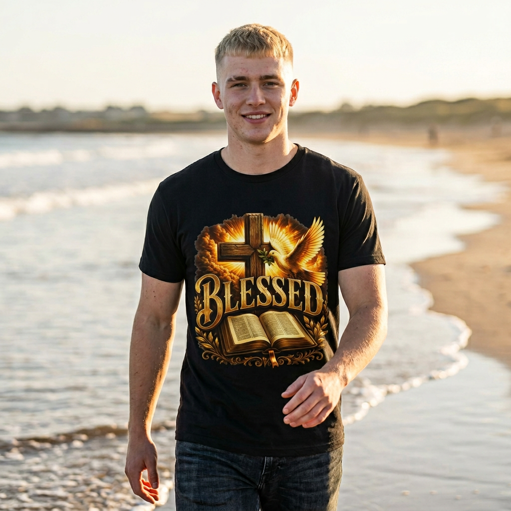 Blessed Christian Tee — Cross, Dove & Bible Faith Shirt