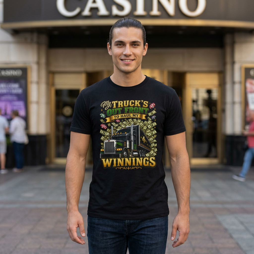 Truck Driver T-Shirt — "My Truck's Out Front to Haul My Winnings" Graphic Tee